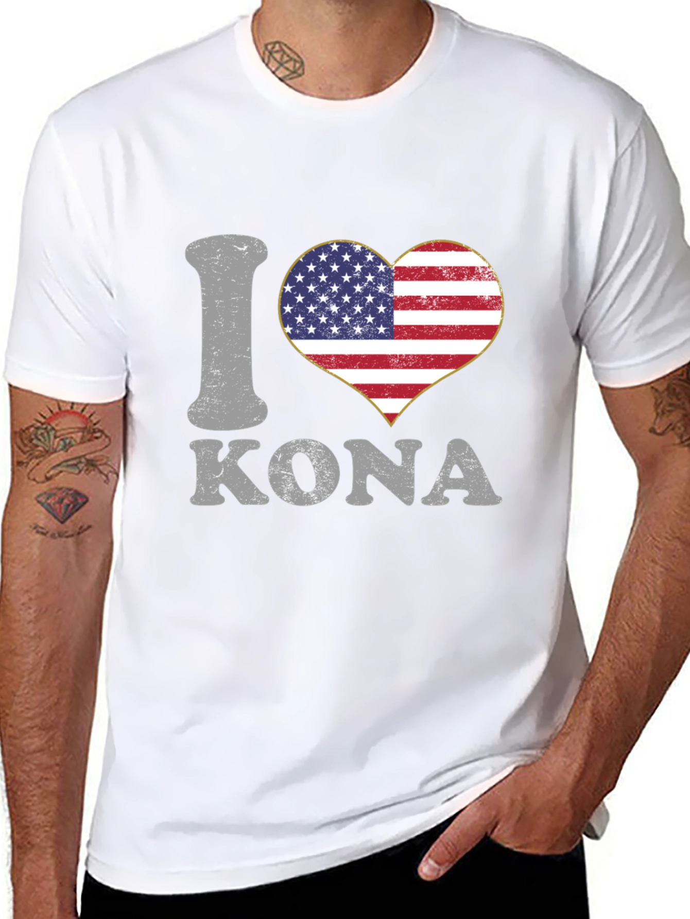 I Love Kona USA Flag Heart T-Shirt