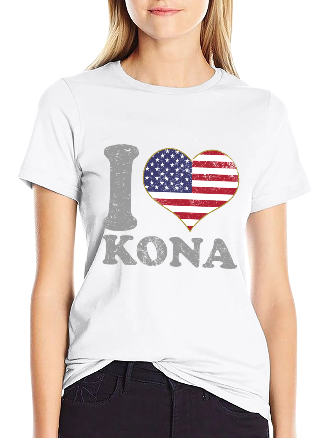 I Love Kona USA Flag Heart T-Shirt