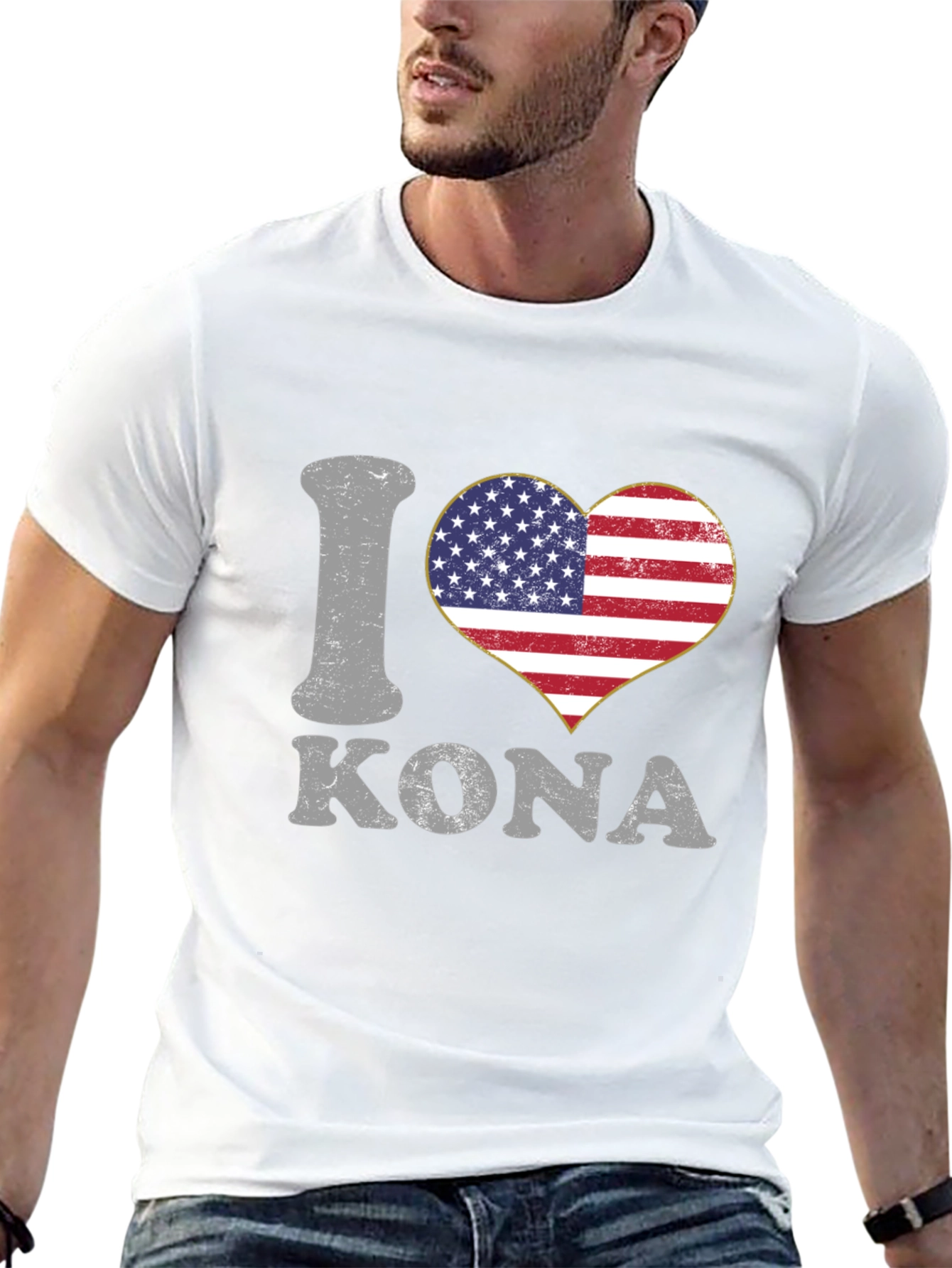 I Love Kona USA Flag Heart T-Shirt