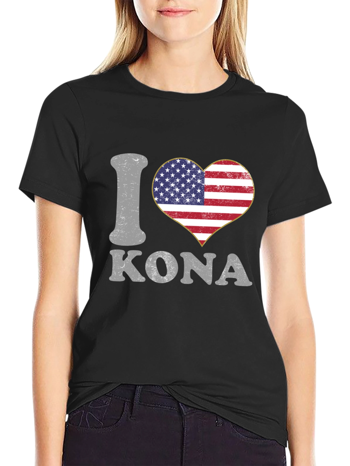 I Love Kona USA Flag Heart T-Shirt