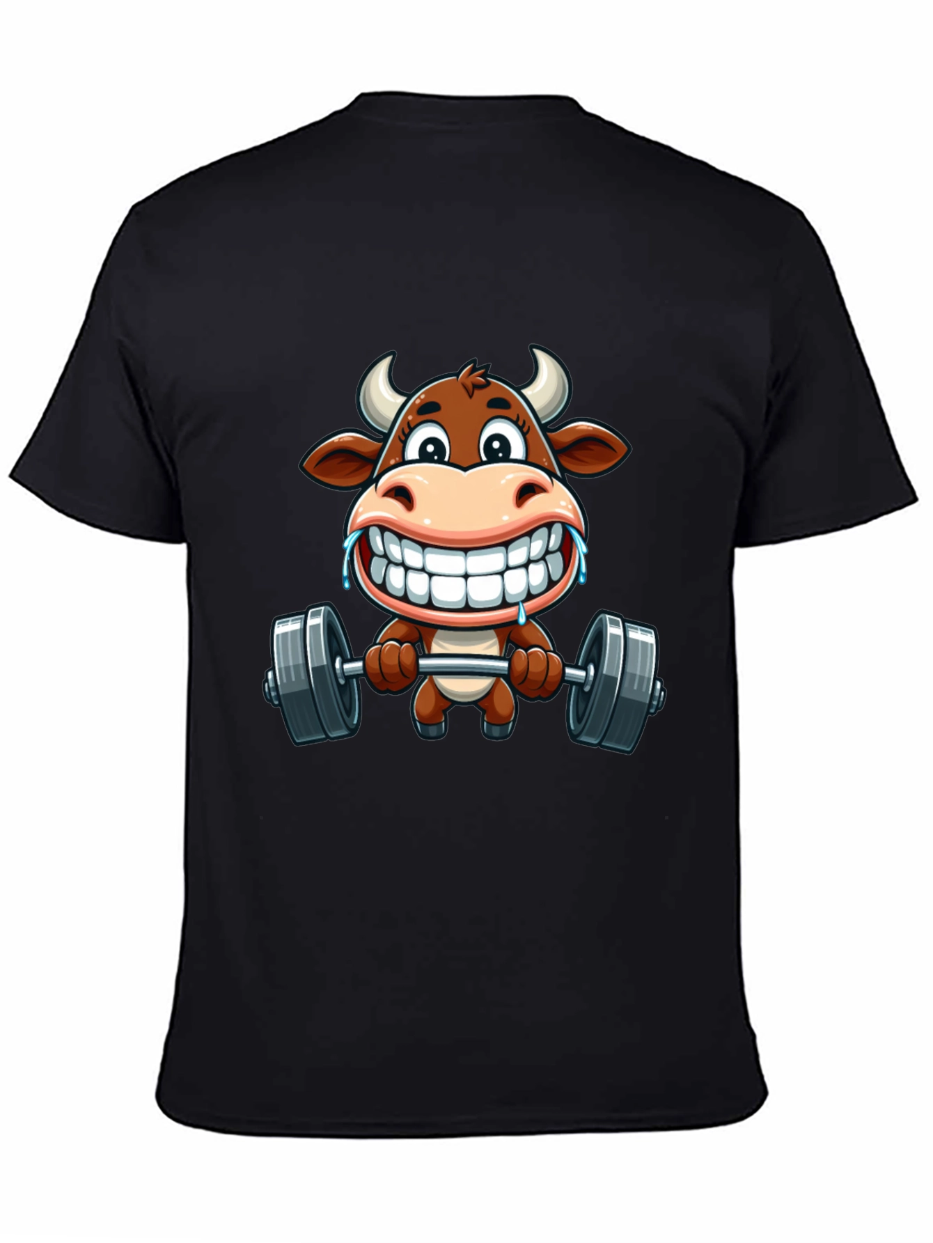Funny Cow Lifting Weights Graphic T-Shirt
