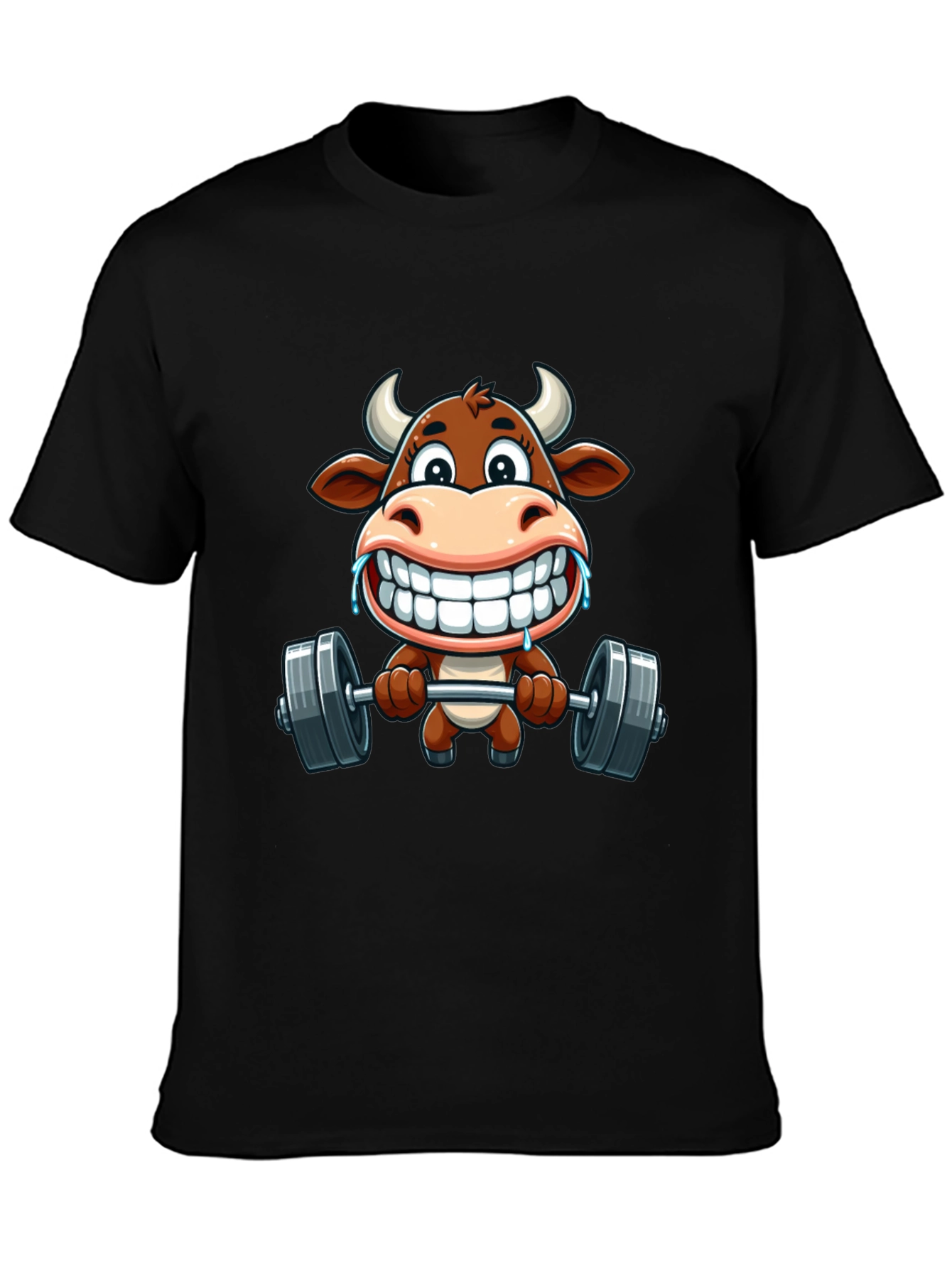 Funny Cow Lifting Weights Graphic T-Shirt