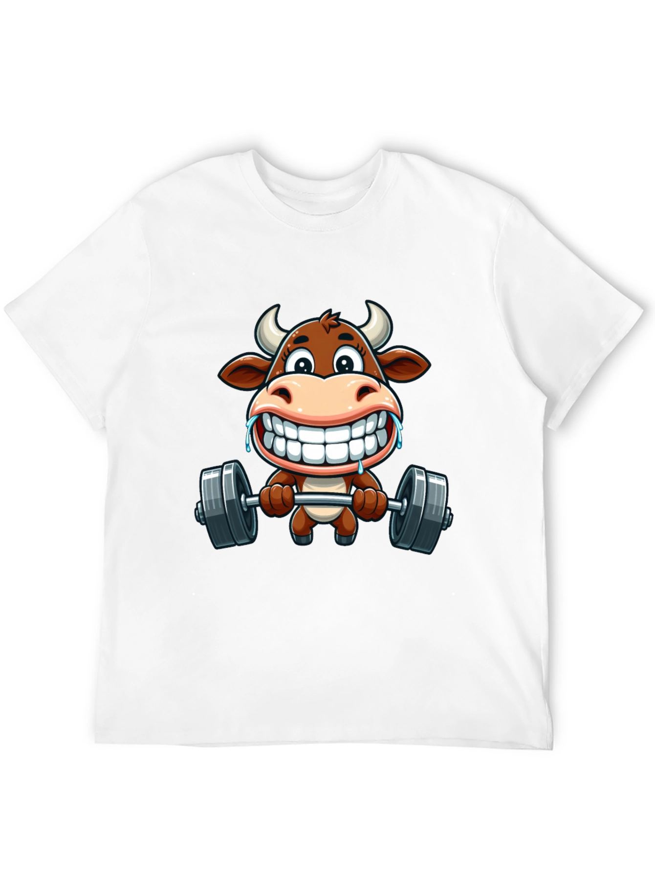 Funny Cow Lifting Weights Graphic T-Shirt