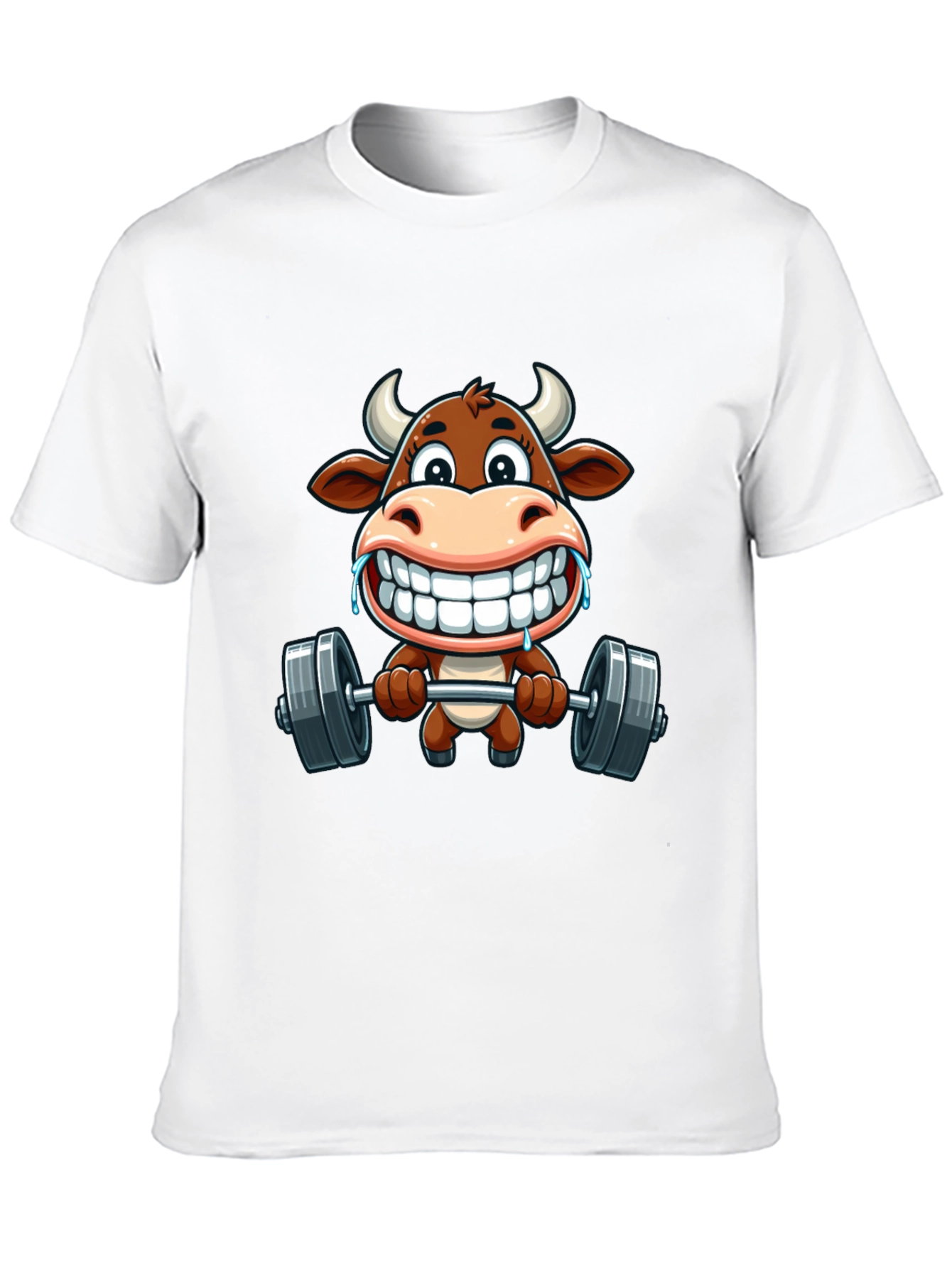 Funny Cow Lifting Weights Graphic T-Shirt
