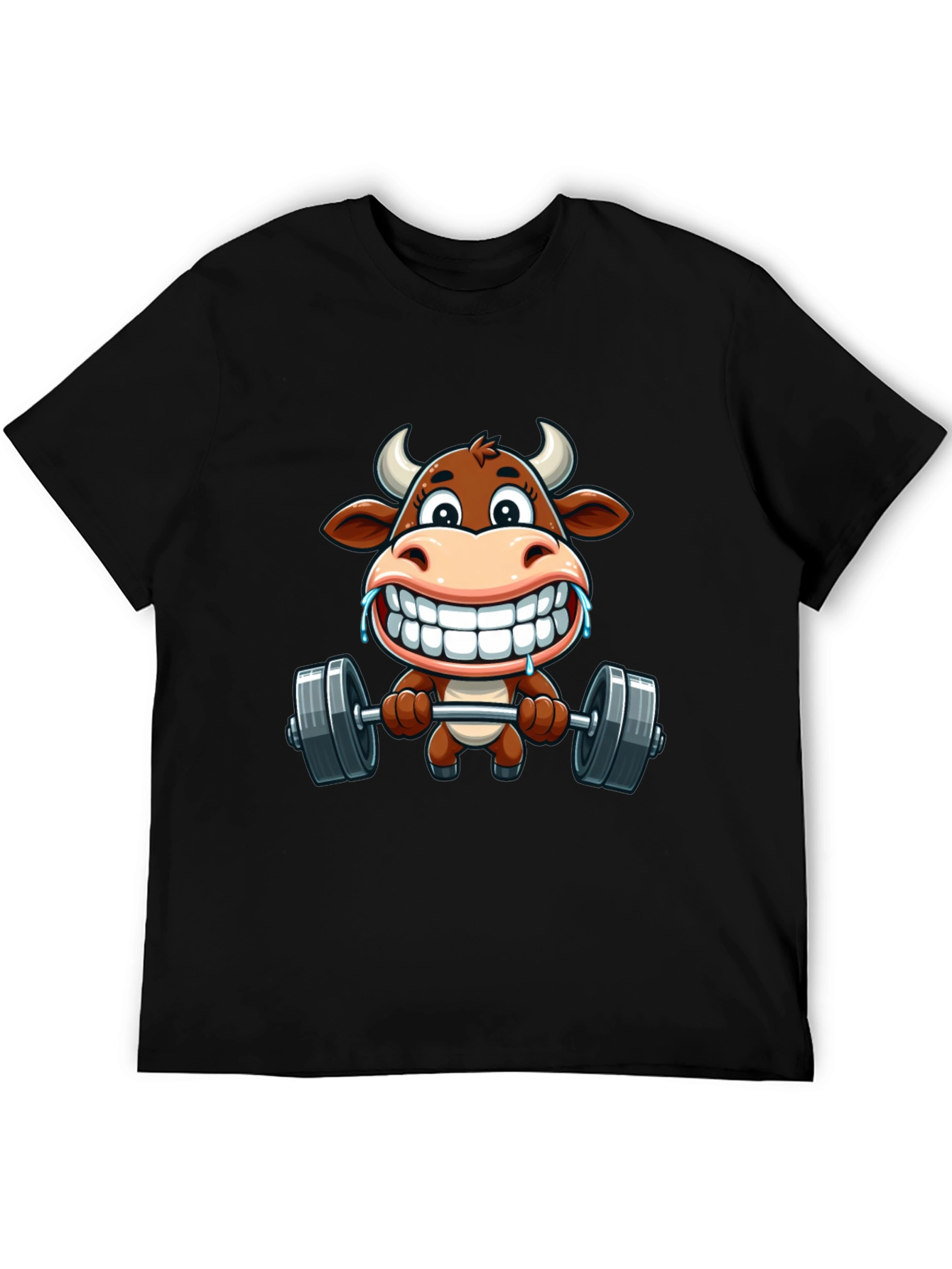 Funny Cow Lifting Weights Graphic T-Shirt