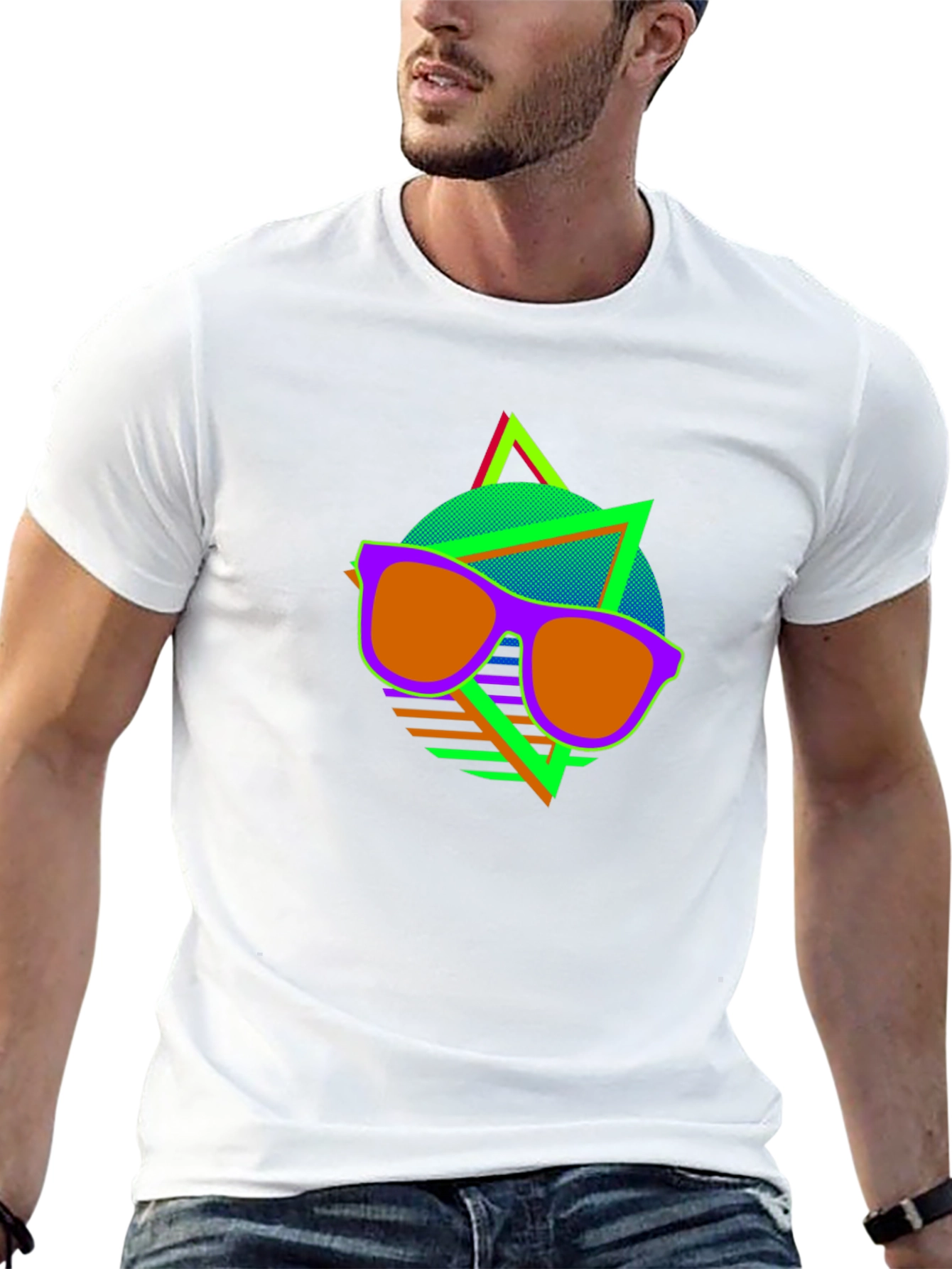 Retro Sunglasses Graphic Tee - Vibrant 80s Style