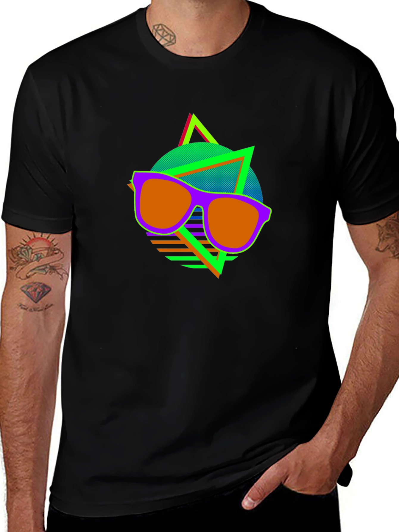 Retro Sunglasses Graphic Tee - Vibrant 80s Style