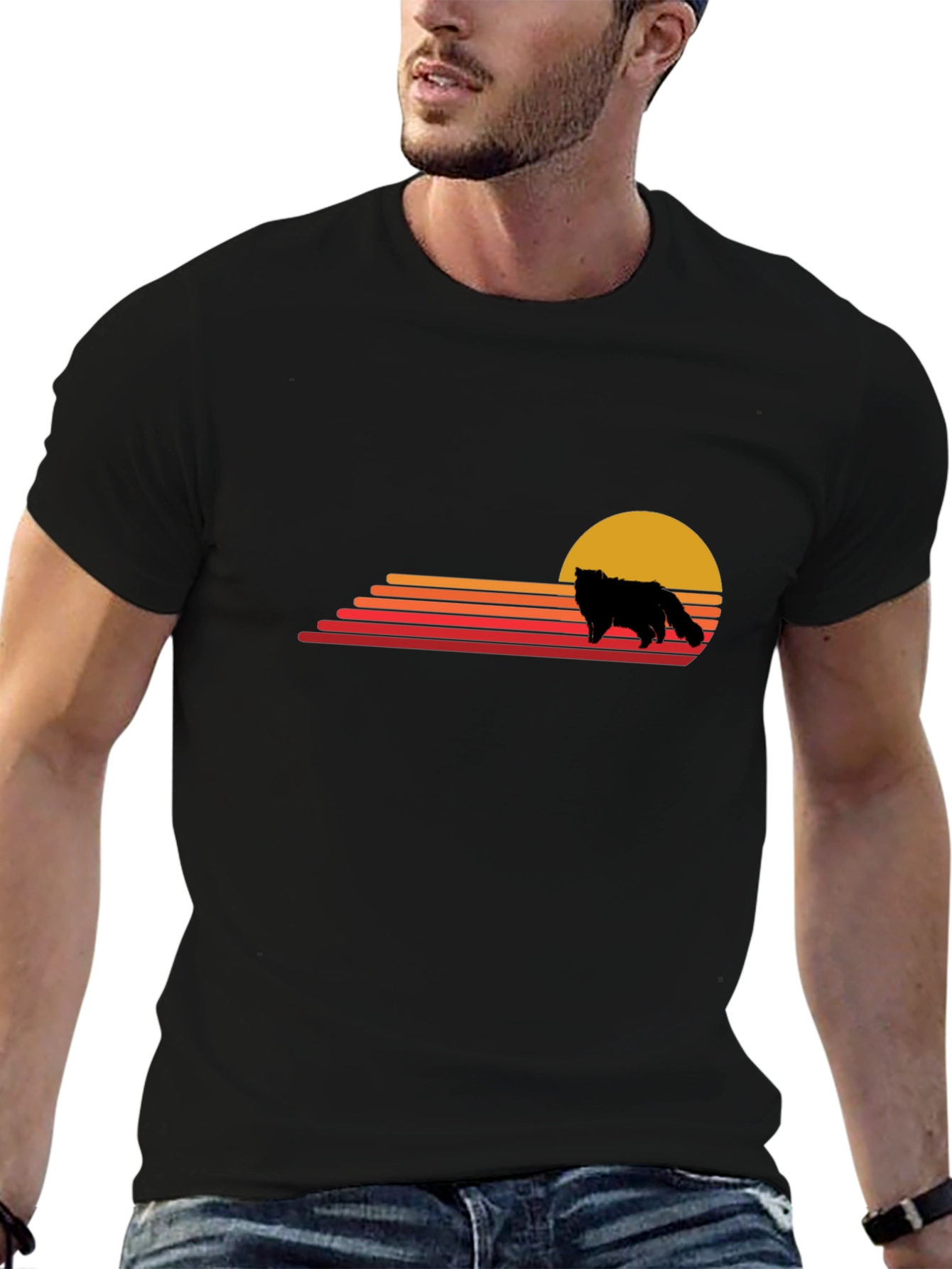 Retro Sunset Wolf Graphic Tee