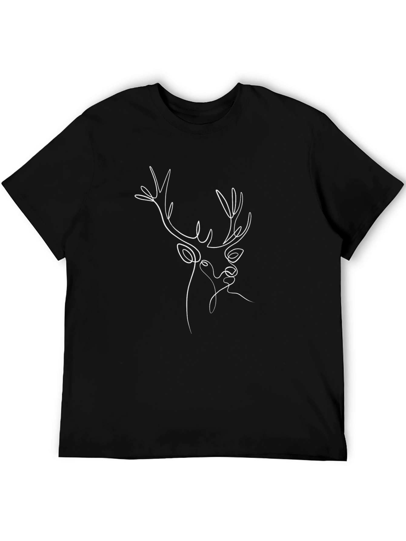 Minimalist Deer Line Art Black T-Shirt