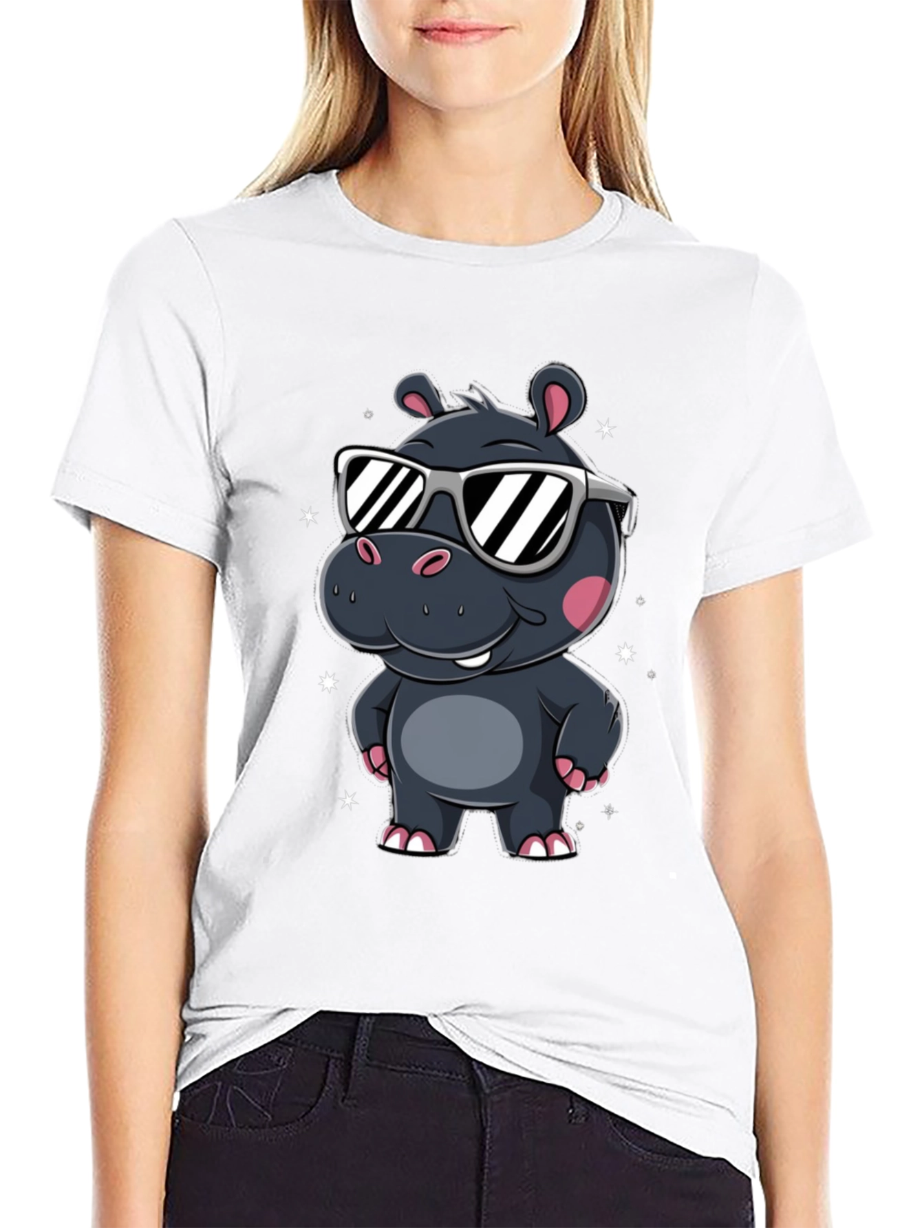 Cool Hippo T-Shirt - Black Cotton Graphic Tee