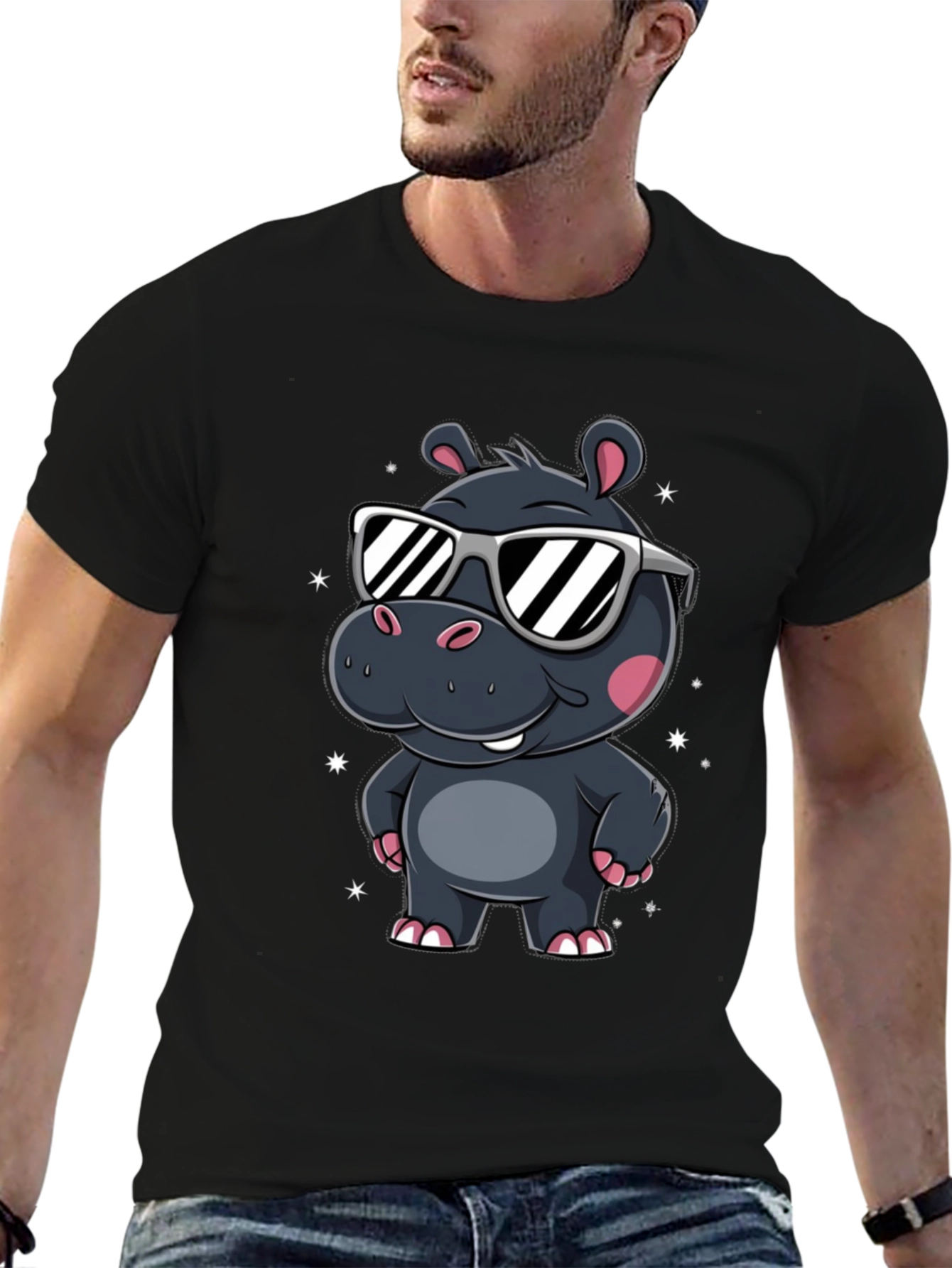 Cool Hippo T-Shirt - Black Cotton Graphic Tee