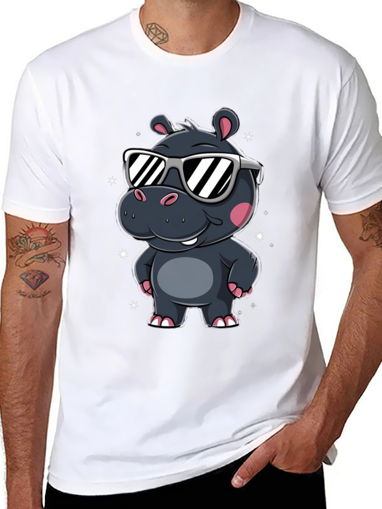 Cool Hippo T-Shirt - Black Cotton Graphic Tee