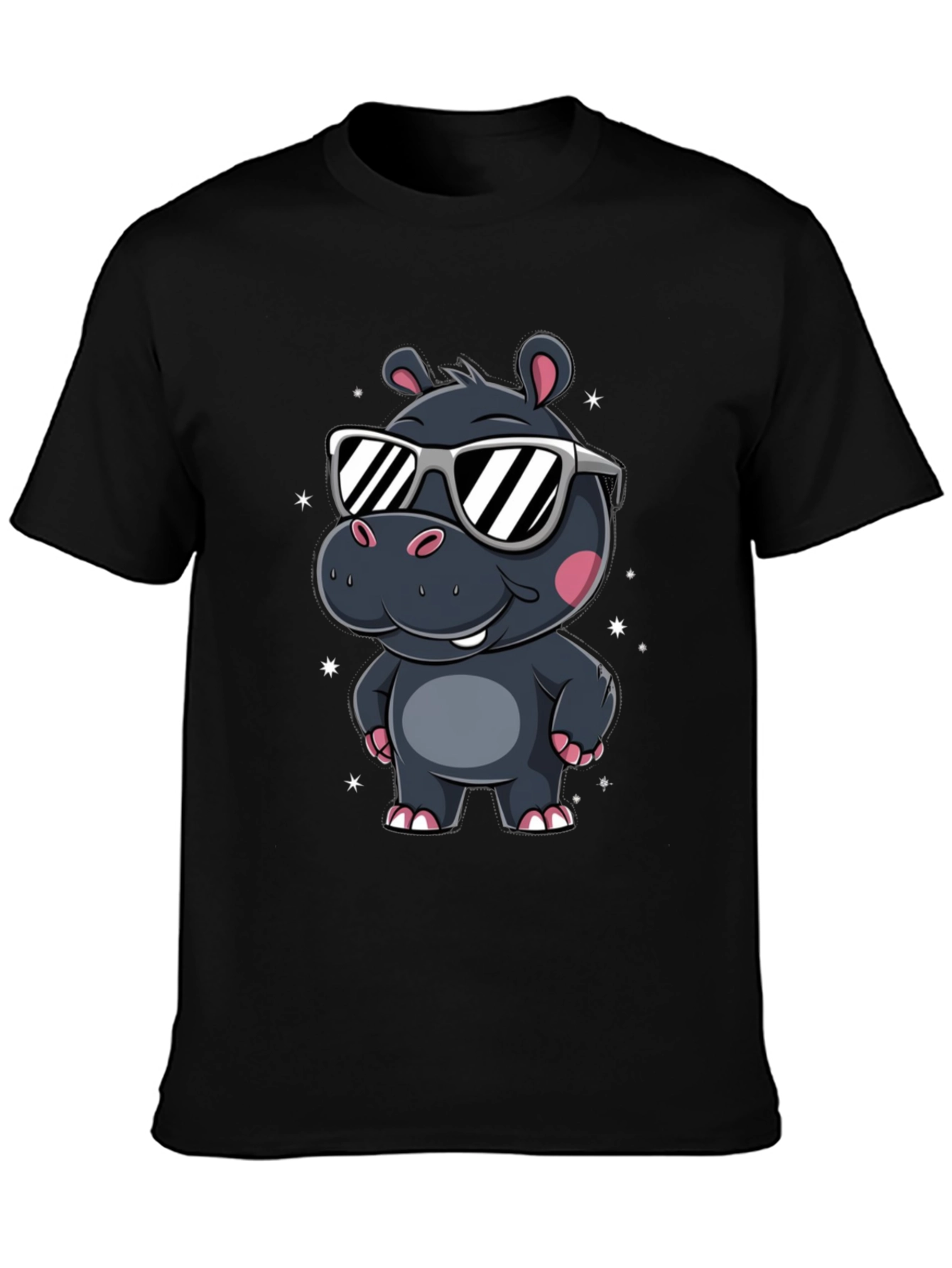 Cool Hippo T-Shirt - Black Cotton Graphic Tee