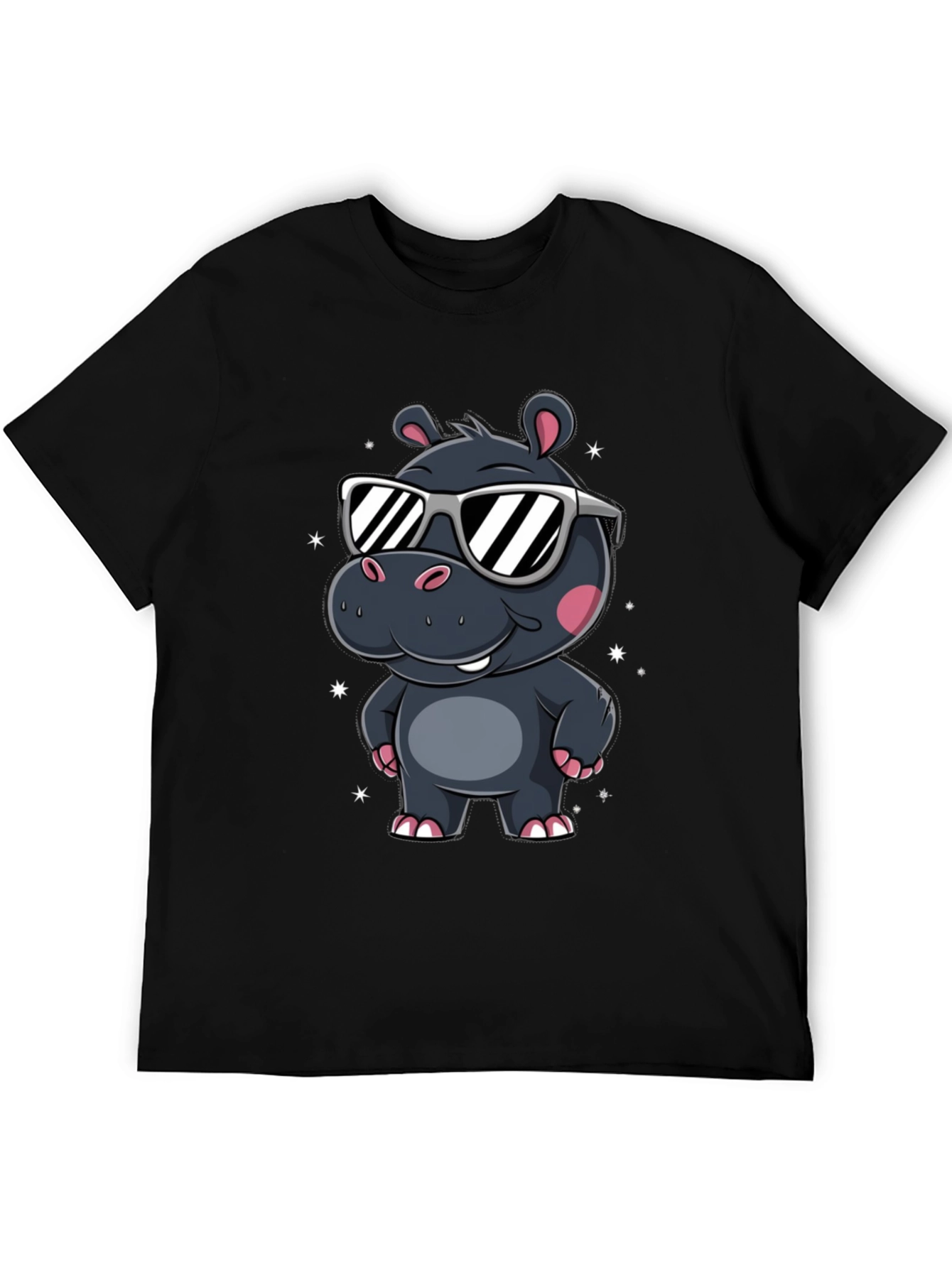 Cool Hippo T-Shirt - Black Cotton Graphic Tee