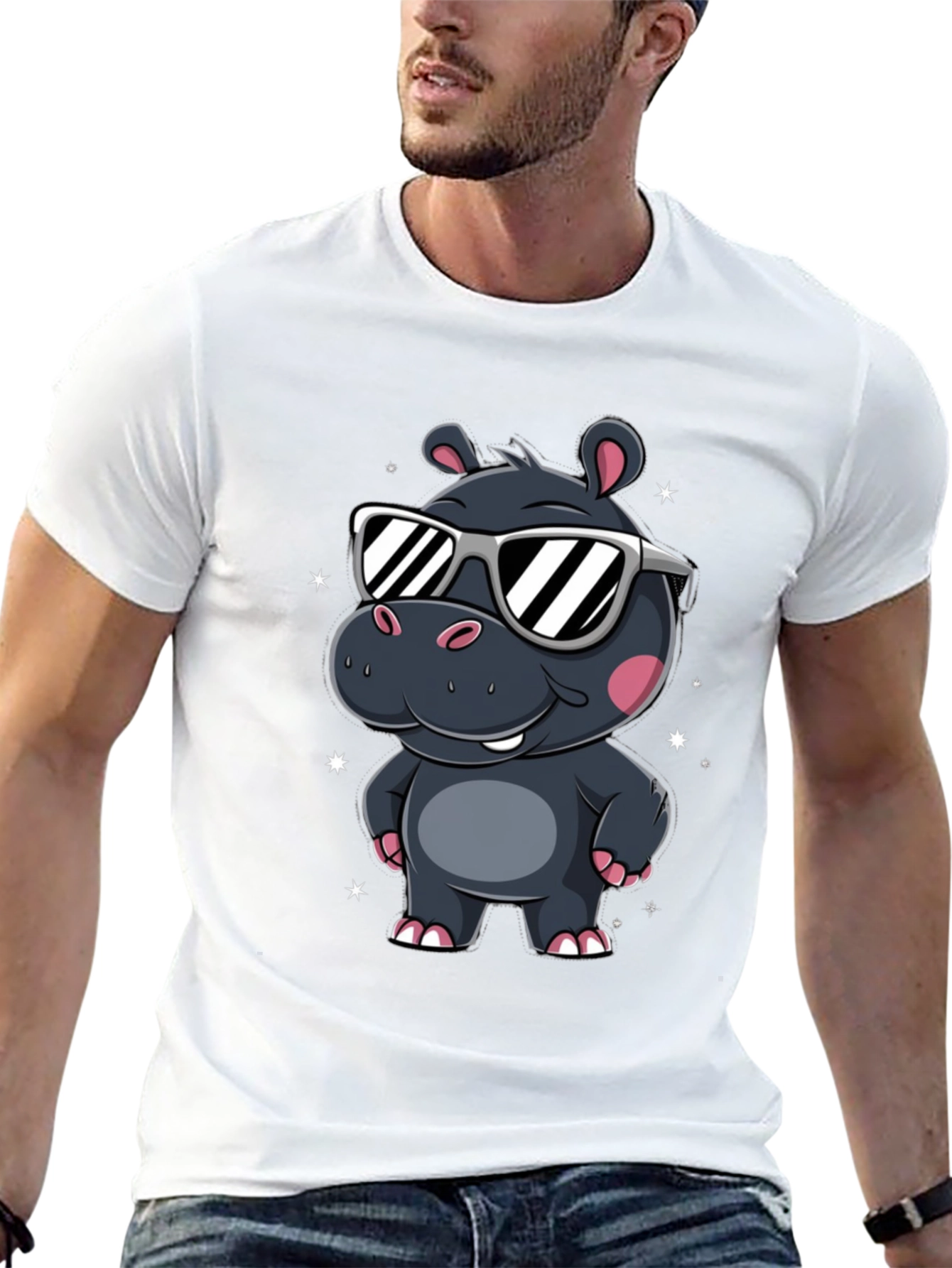 Cool Hippo T-Shirt - Black Cotton Graphic Tee
