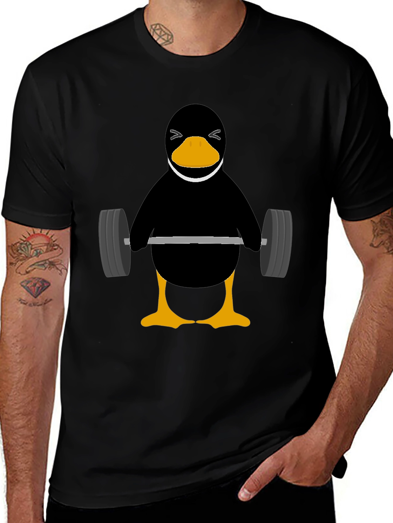 Penguin Lifting Weights Graphic Tee - Black