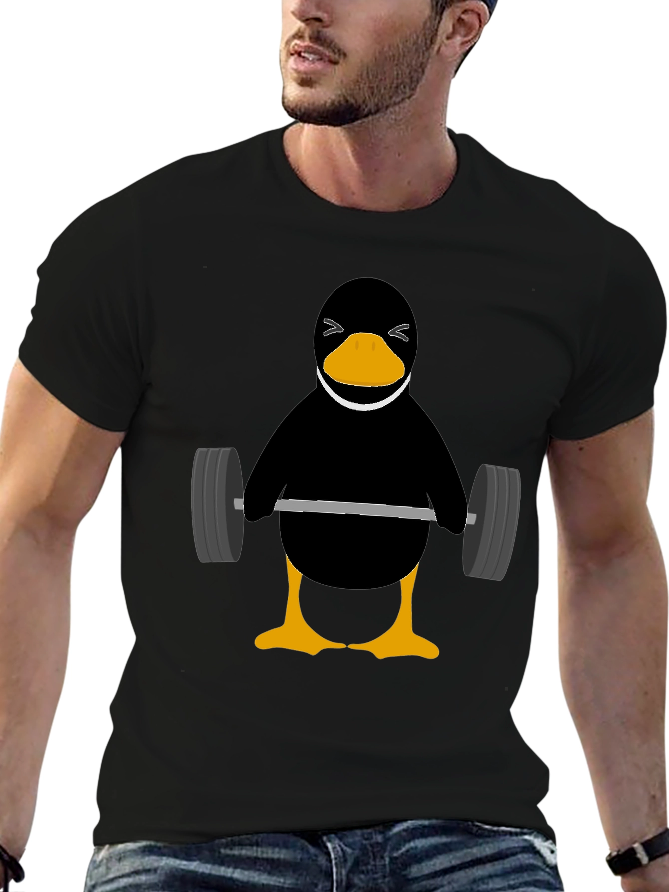 Penguin Lifting Weights Graphic Tee - Black