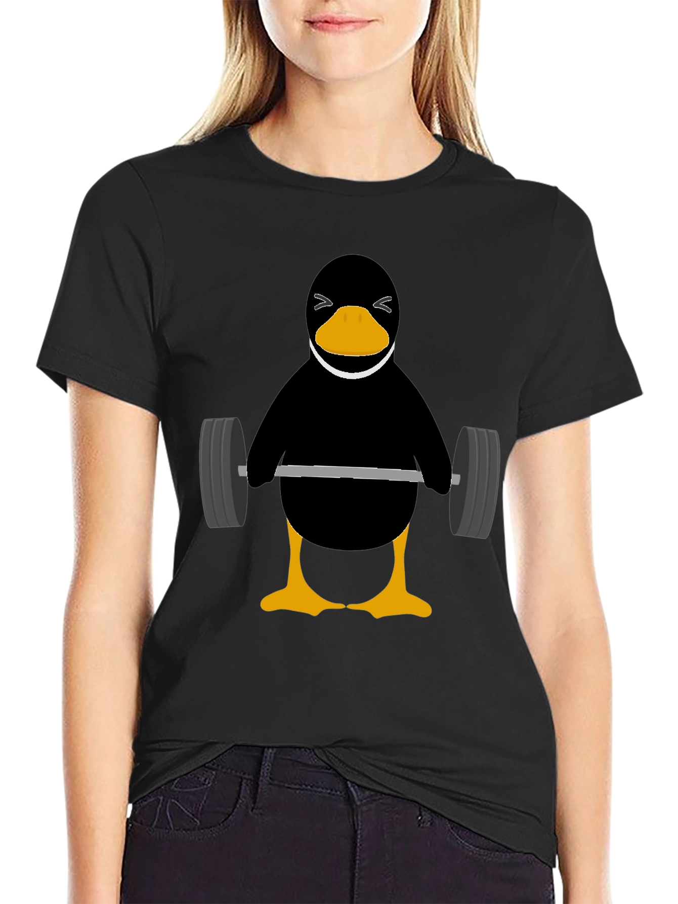 Penguin Lifting Weights Graphic Tee - Black