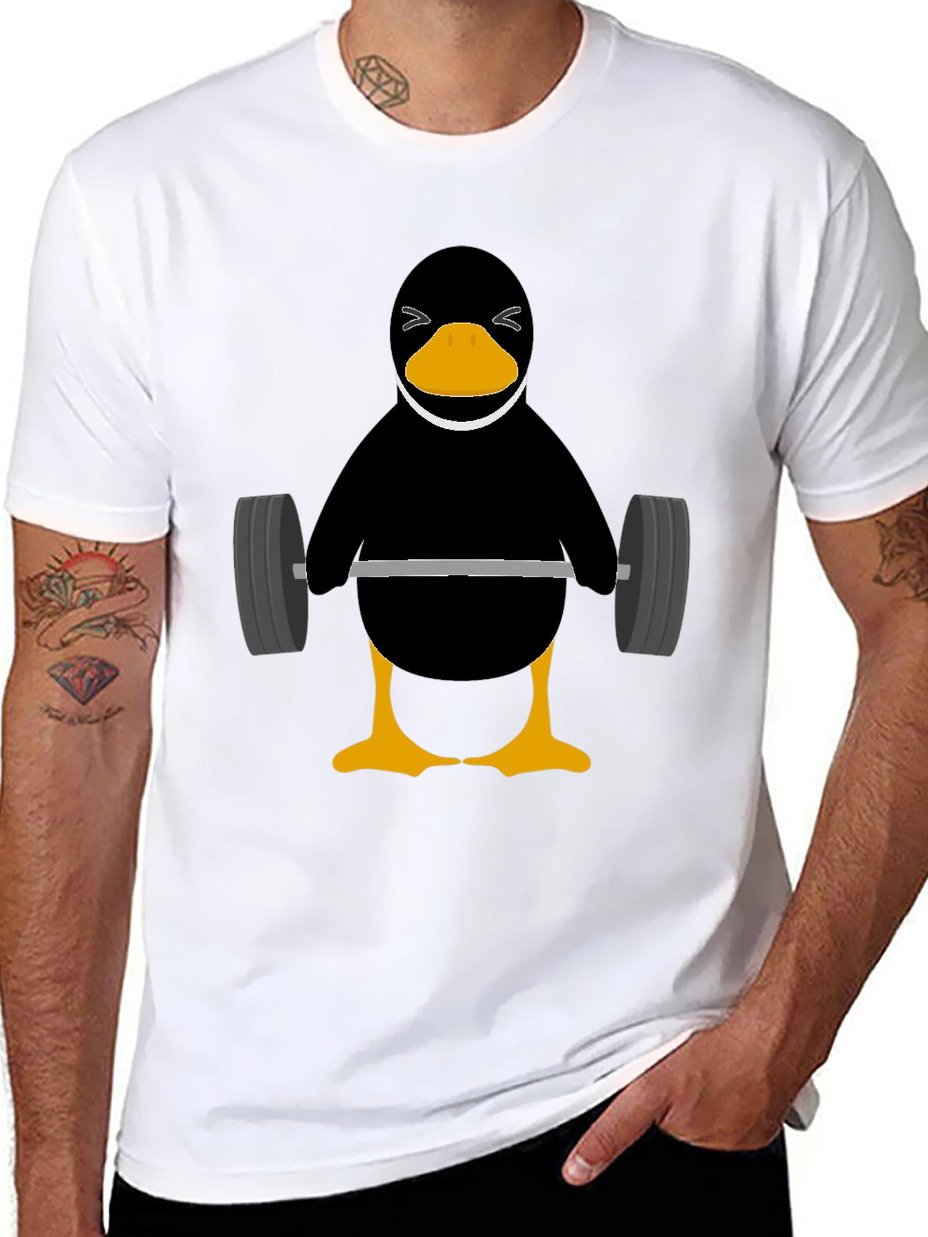 Penguin Lifting Weights Graphic Tee - Black