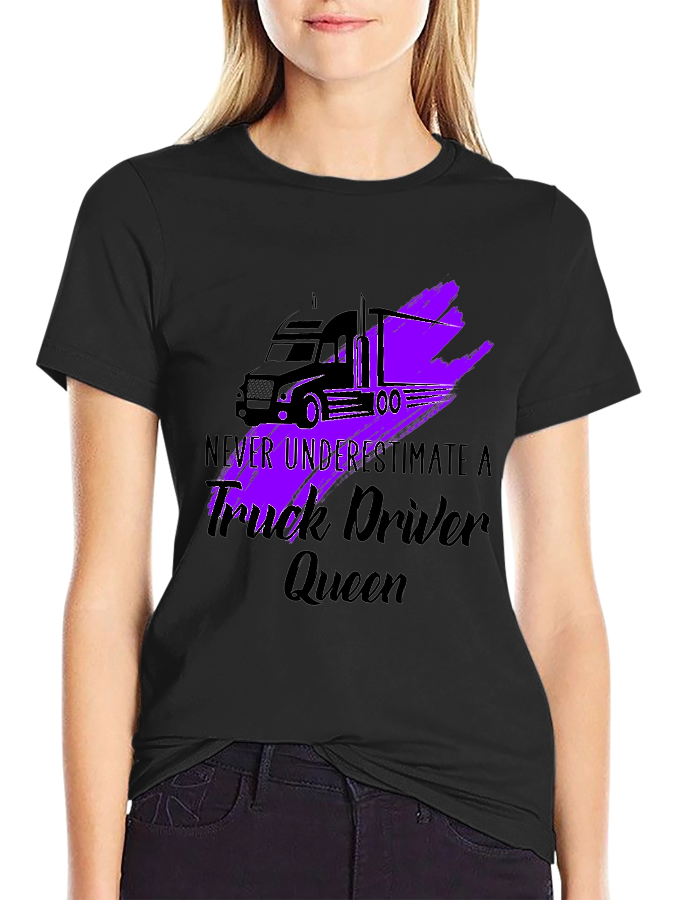 Truck Driver Queen Graphic T-Shirt - Black
