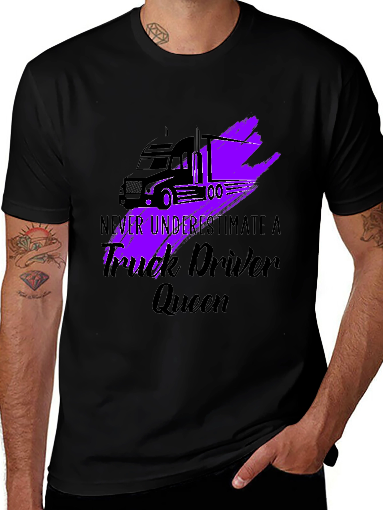 Truck Driver Queen Graphic T-Shirt - Black