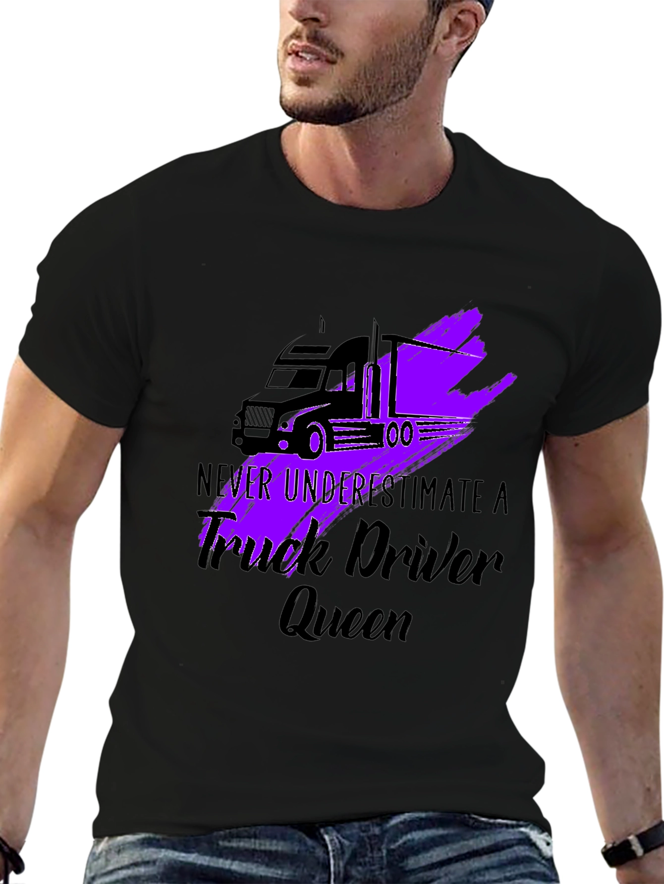 Truck Driver Queen Graphic T-Shirt - Black