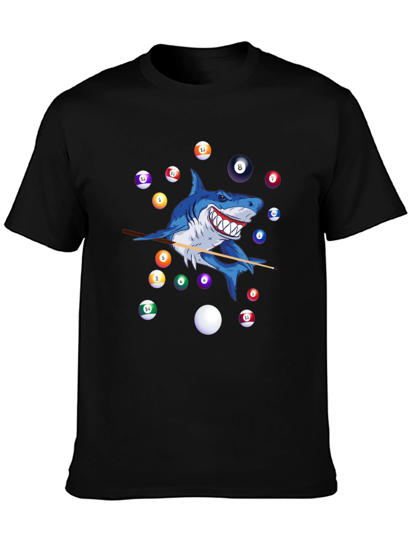 Shark Playing Pool Graphic T-Shirt