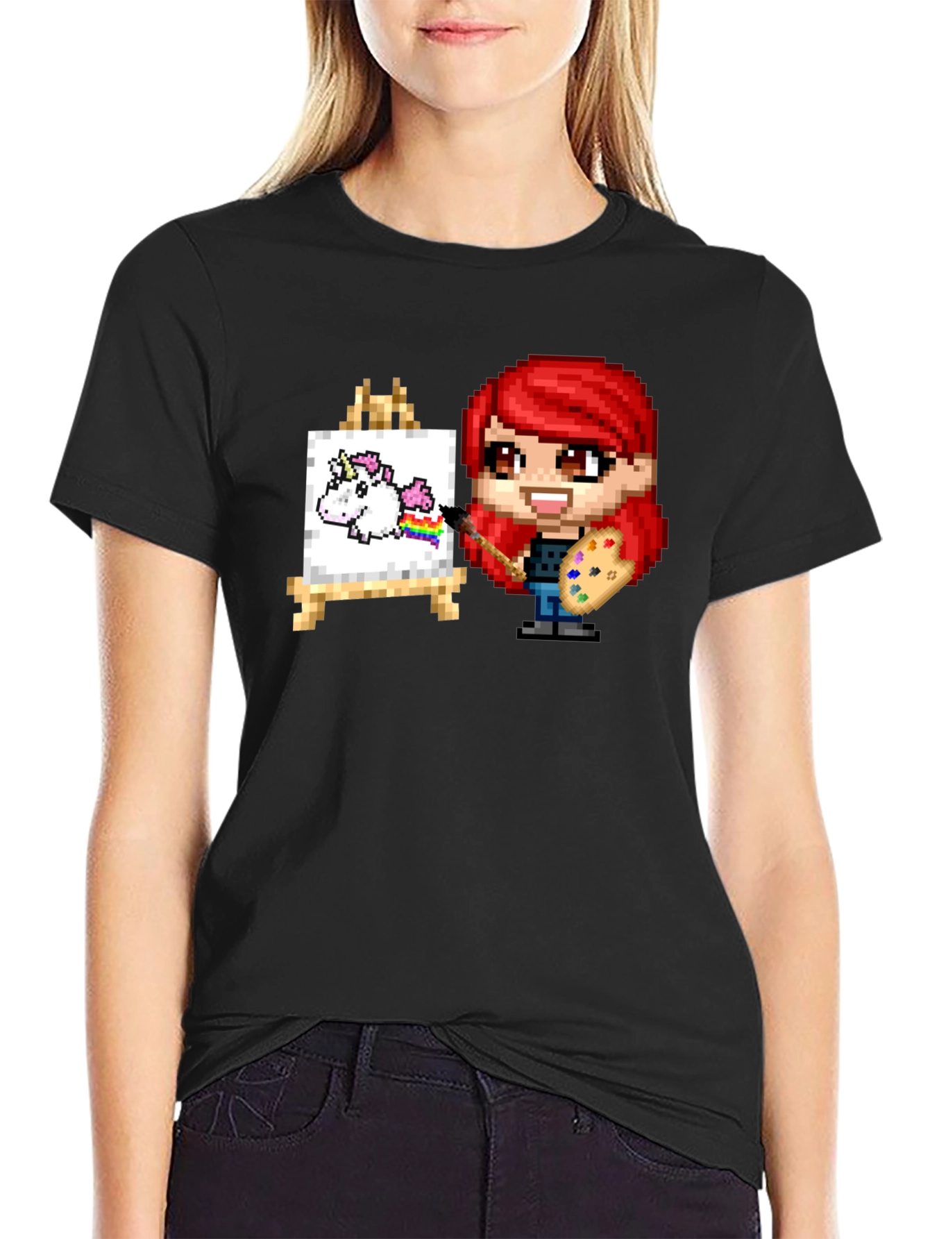 Unicorn Artist Pixel Art Graphic Tee