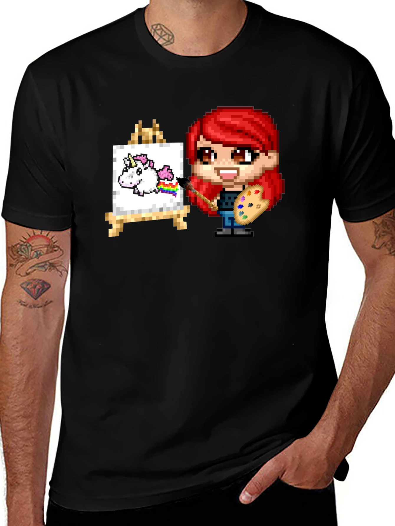 Unicorn Artist Pixel Art Graphic Tee