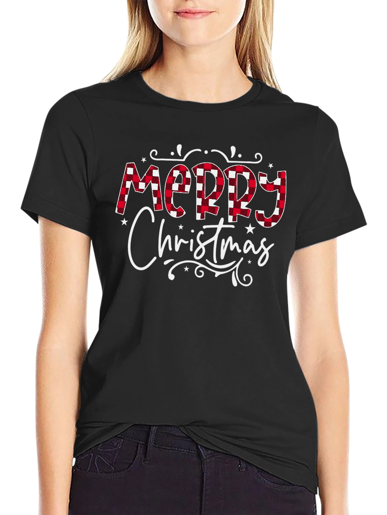 Merry Christmas Plaid Tee