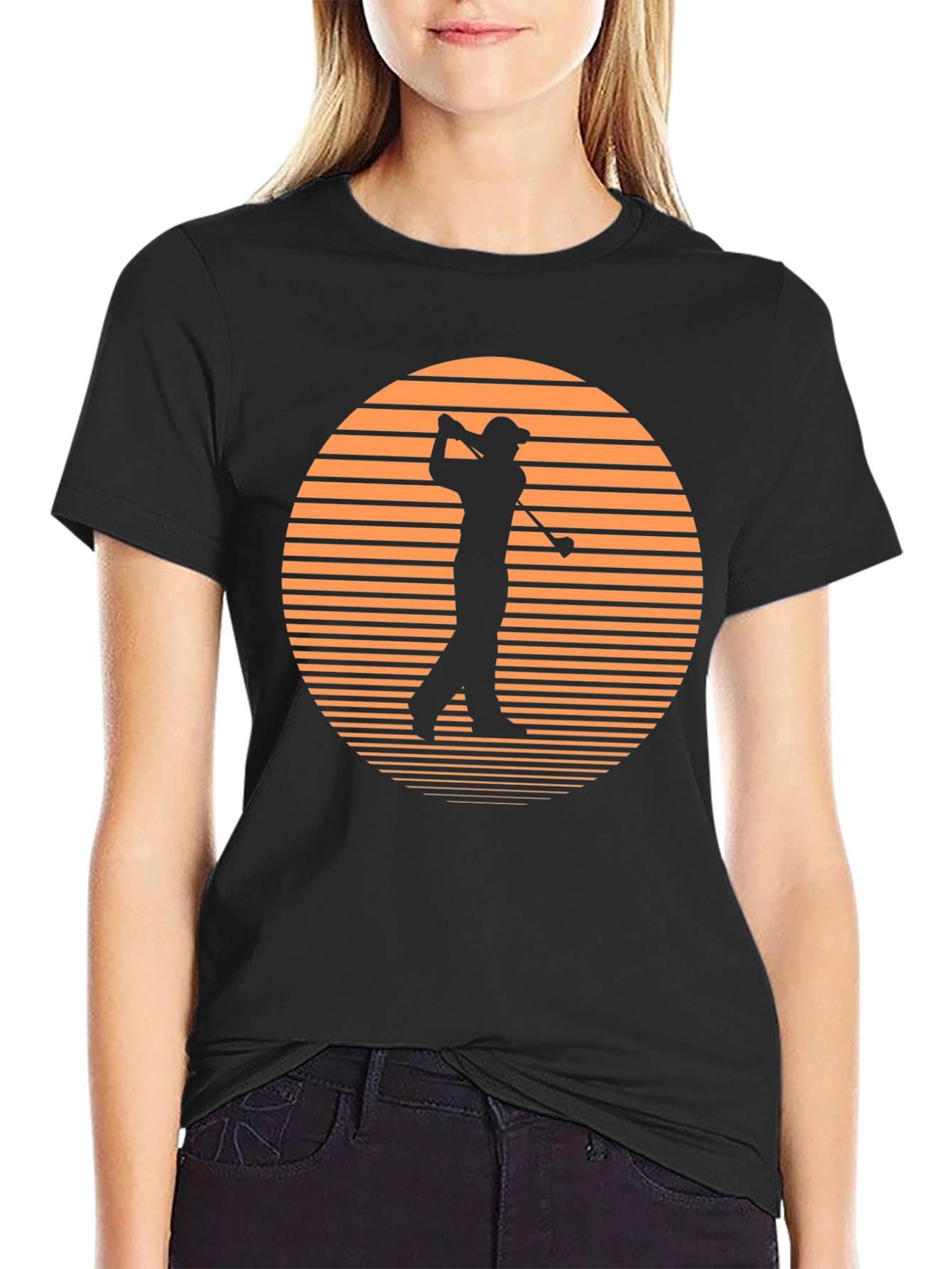 Golf Sunset Graphic Tee - Black Cotton T-Shirt