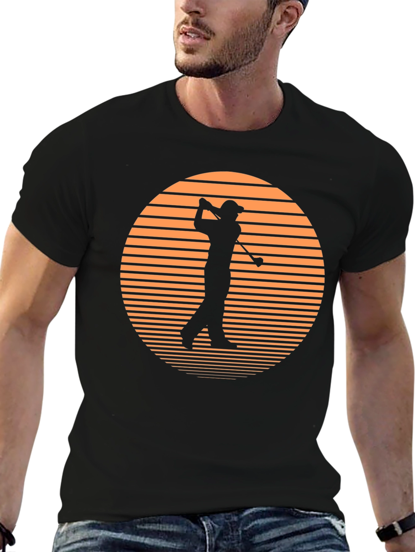 Golf Sunset Graphic Tee - Black Cotton T-Shirt