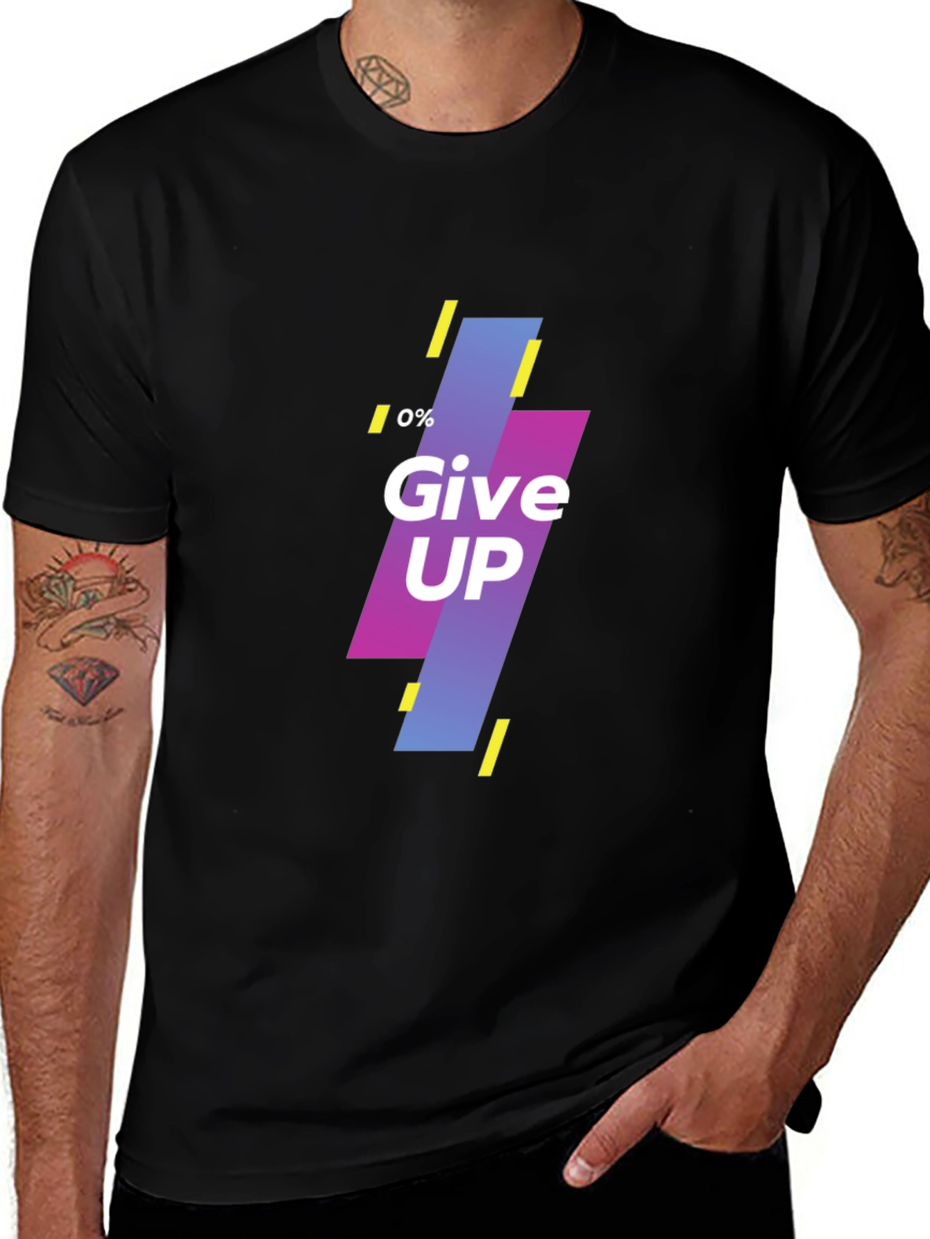 Motivational Never Give Up Black T-Shirt