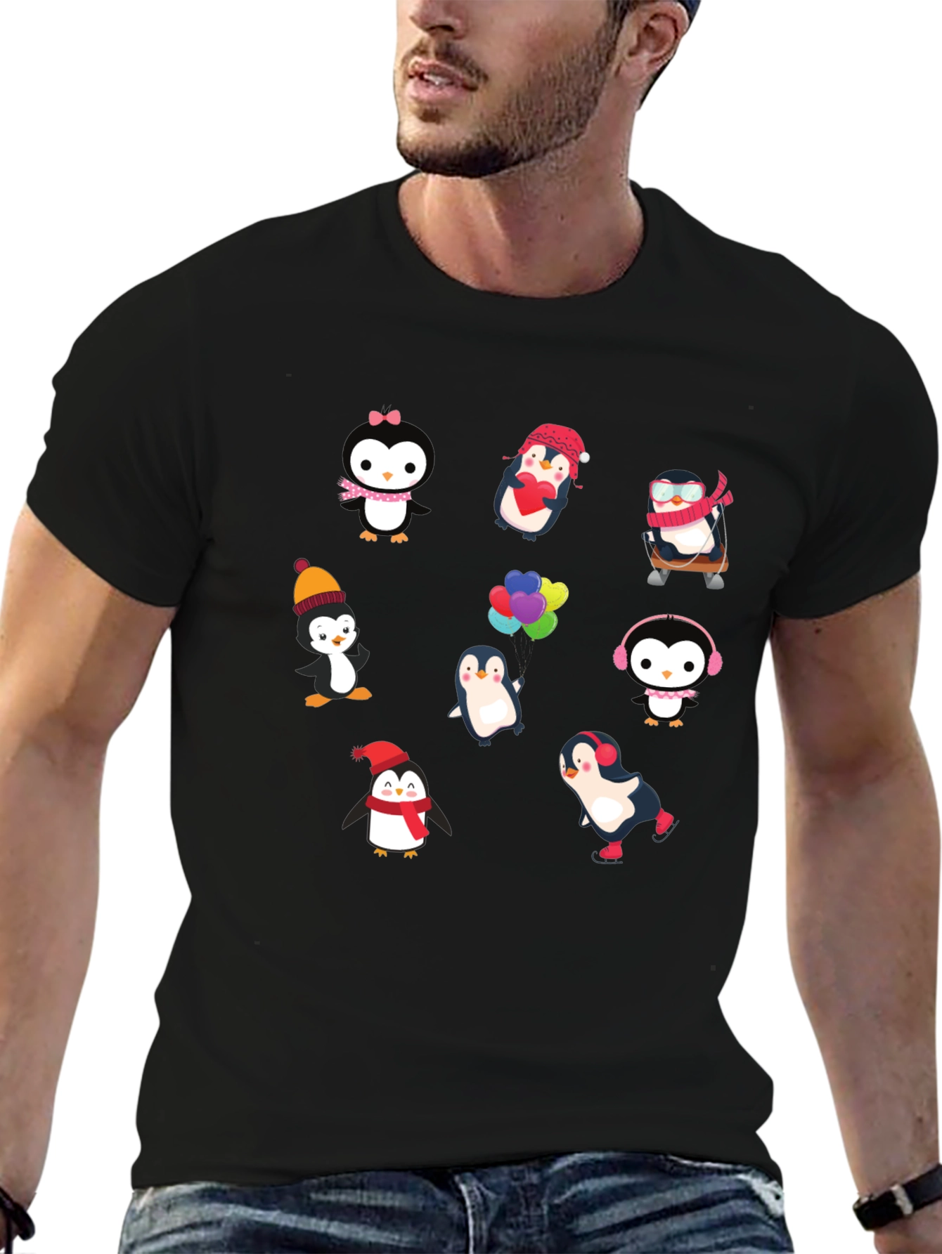 Penguin Print Black T-Shirt