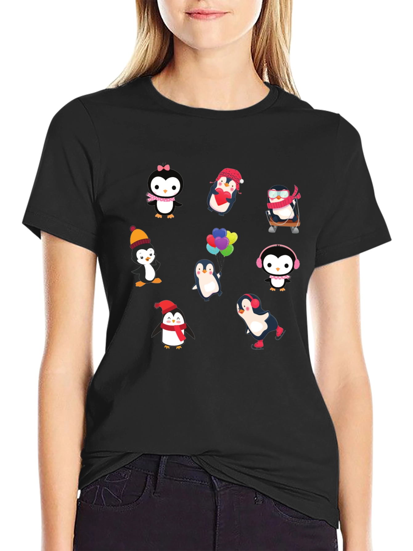 Penguin Print Black T-Shirt