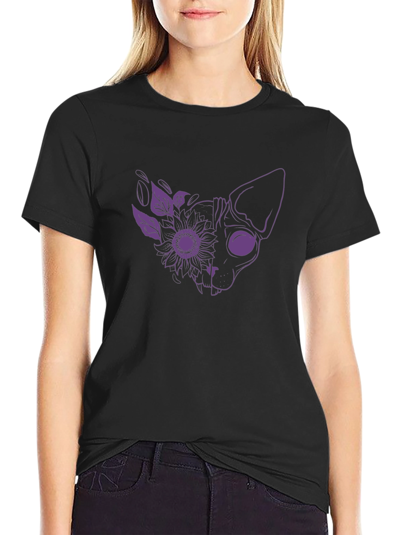 Floral Cat Graphic Tee - Unique Design