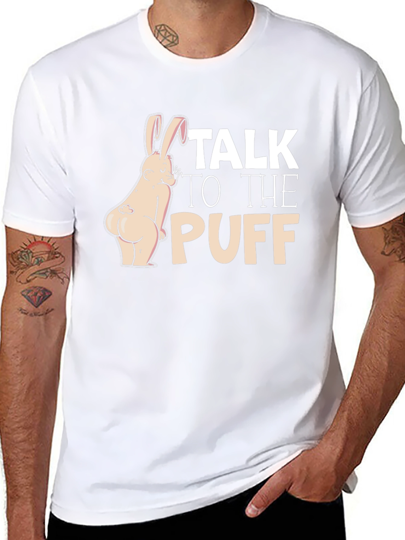 Talk To The Puff Funny Bunny Black T-Shirt