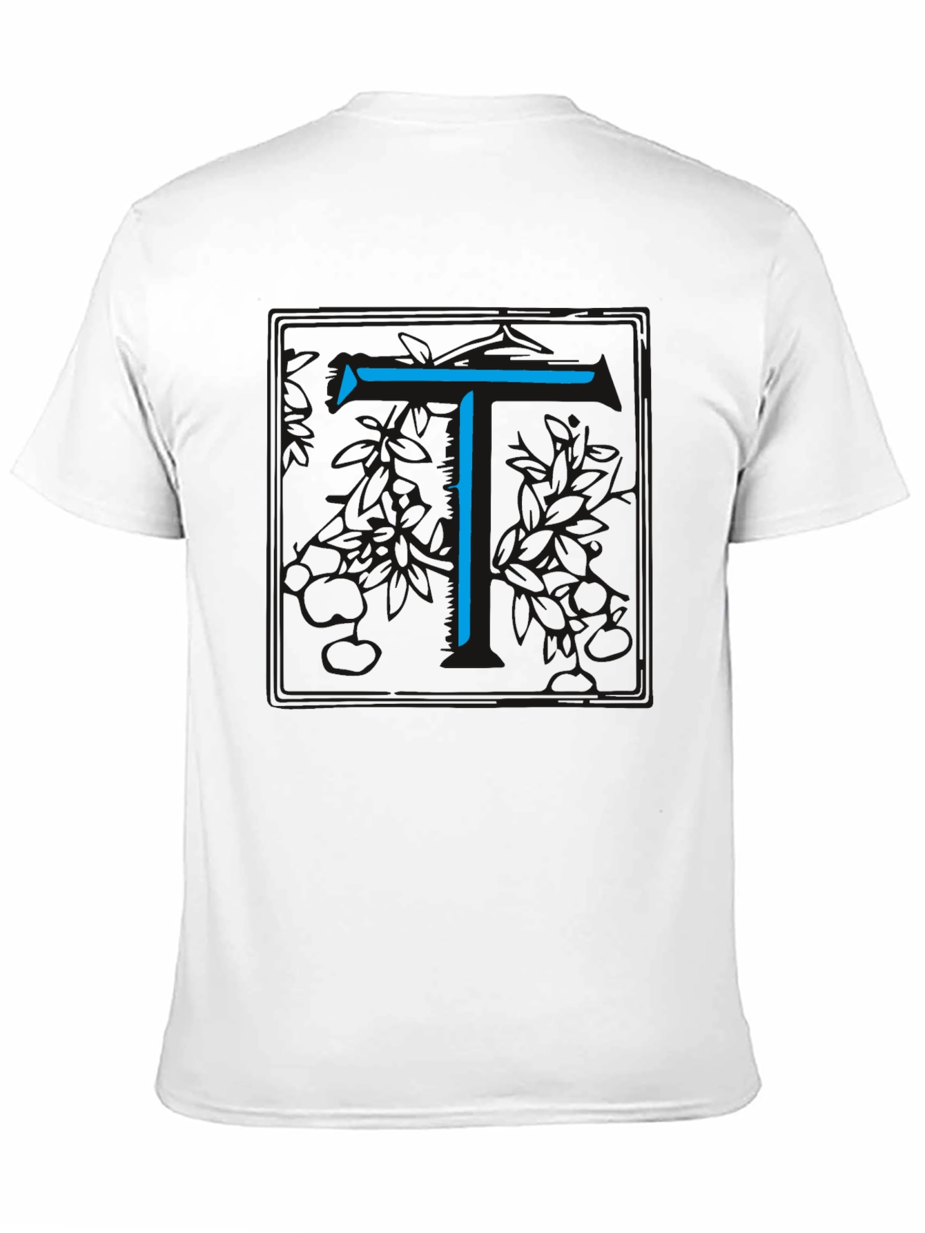 Modern Blue Initial T Graphic Black T-Shirt
