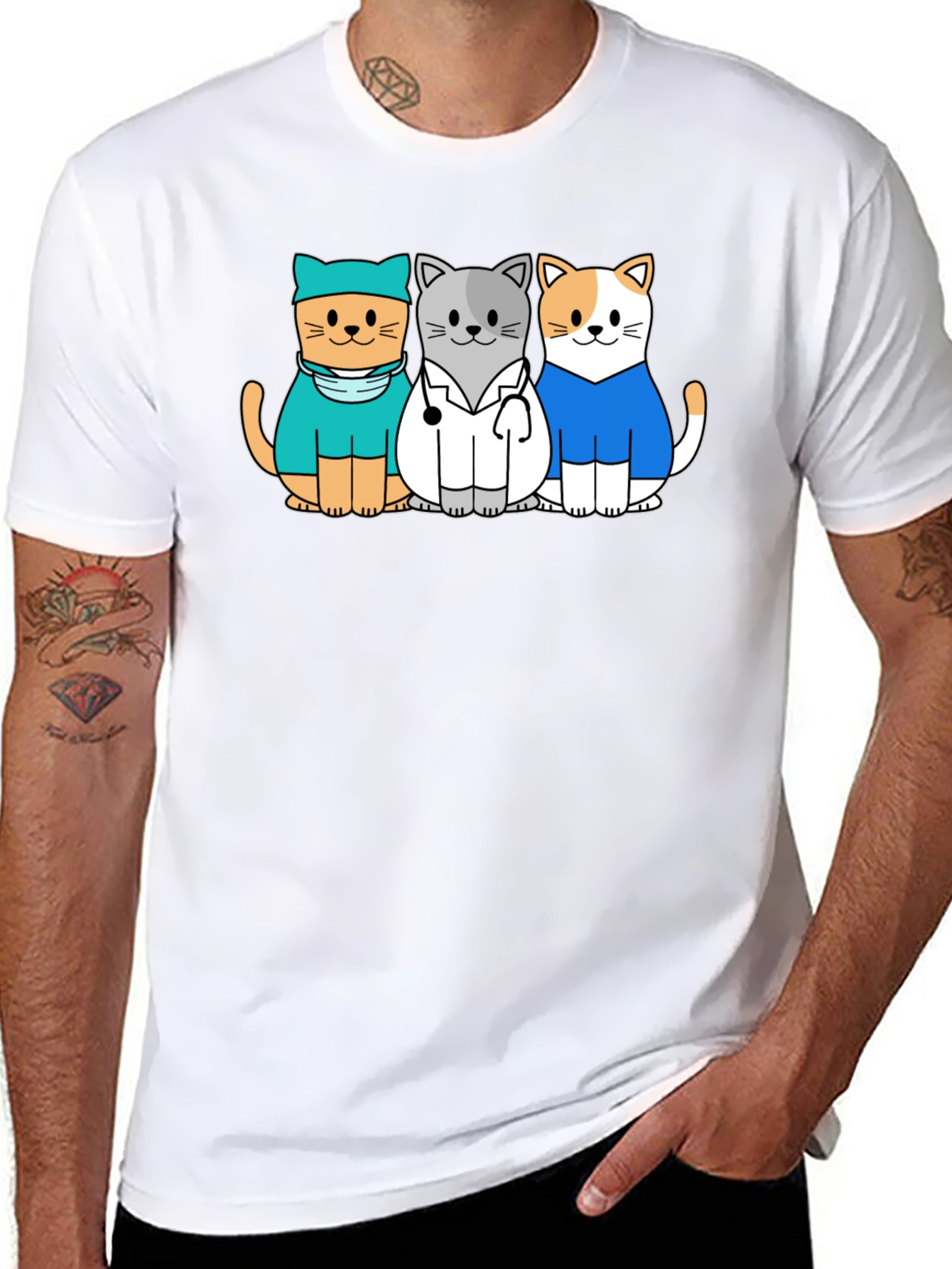 Vet Cat T-Shirt - Cute Cartoon Animal Tee