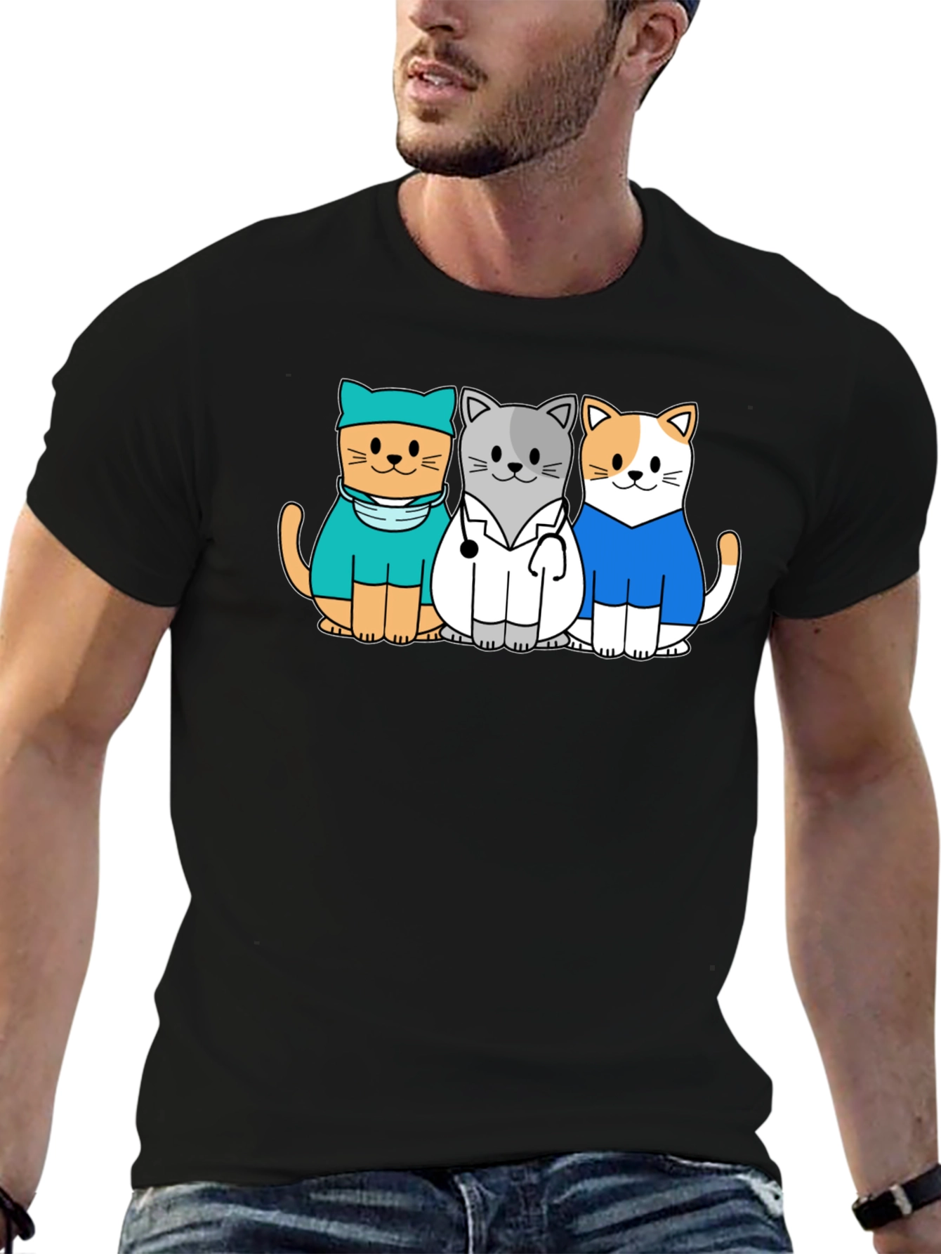 Vet Cat T-Shirt - Cute Cartoon Animal Tee