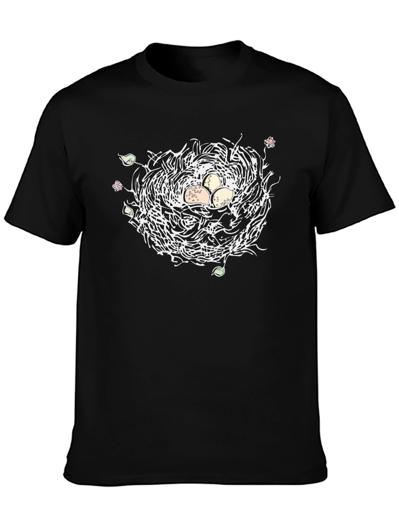 Nature Nest Graphic Tee - Black Cotton Casual T-Shirt