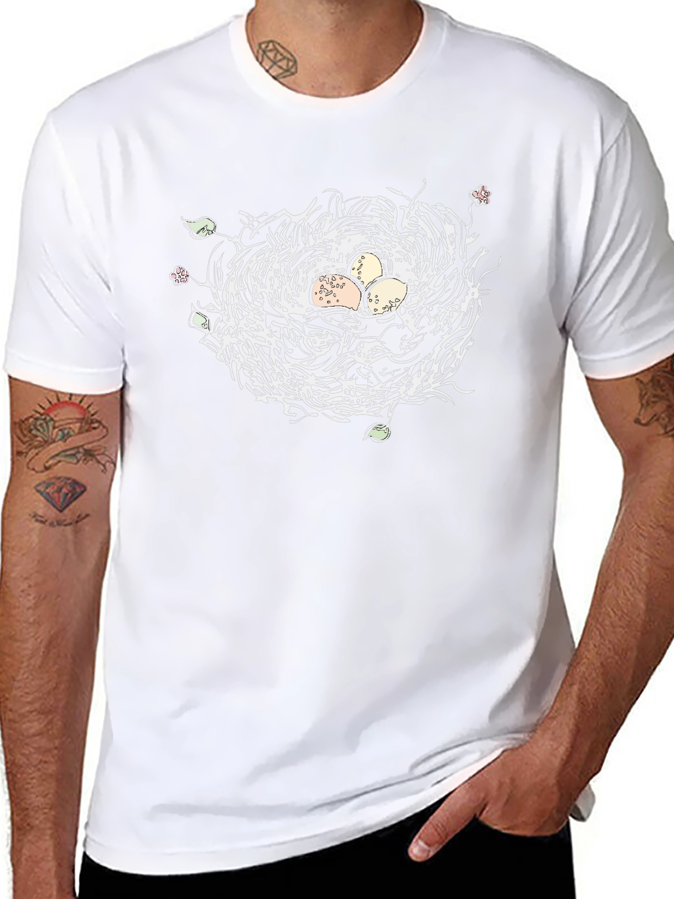 Nature Nest Graphic Tee - Black Cotton Casual T-Shirt