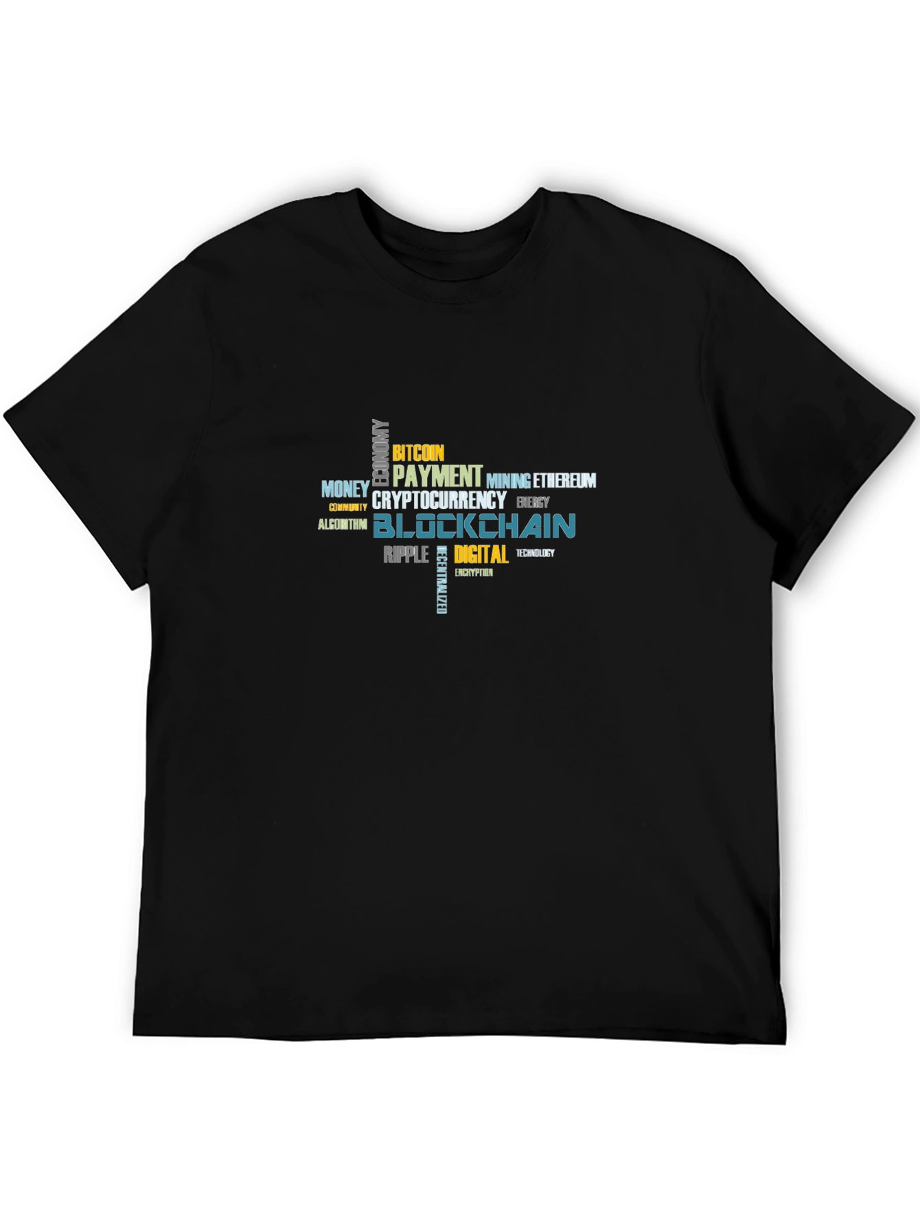 Crypto Blockchain Word Art Black T-Shirt