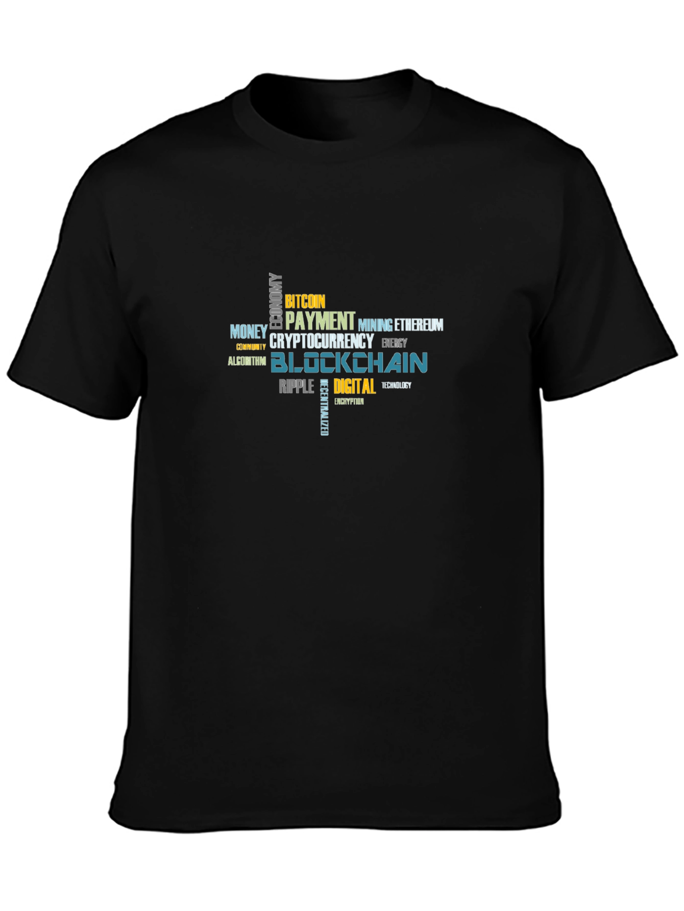 Crypto Blockchain Word Art Black T-Shirt