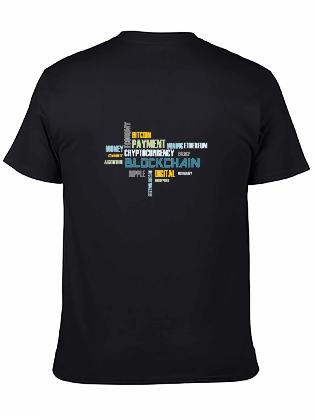 Crypto Blockchain Word Art Black T-Shirt