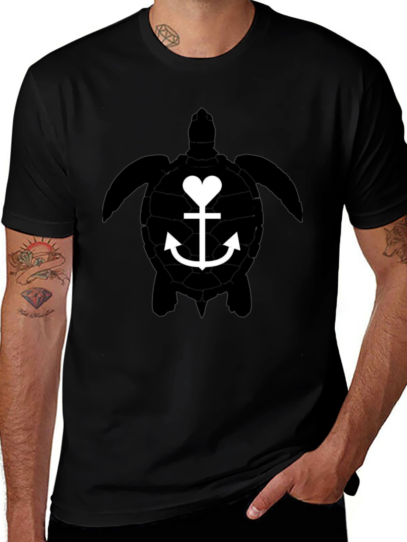 Turtle Anchor Heart Graphic Tee - Black