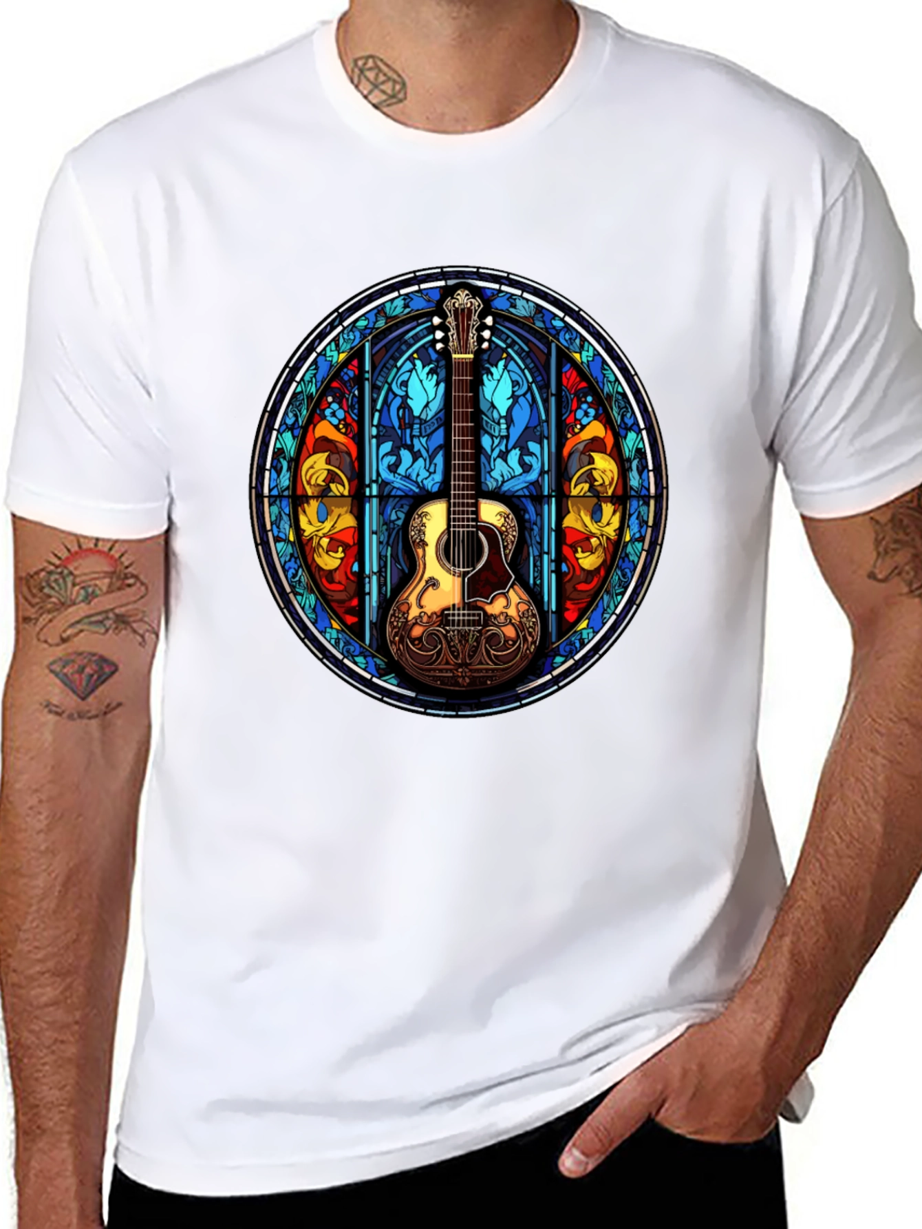 Stained Glass Guitar Graphic Tee