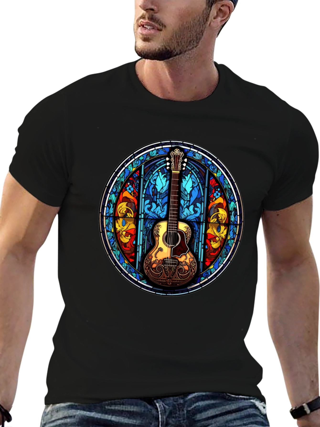 Stained Glass Guitar Graphic Tee