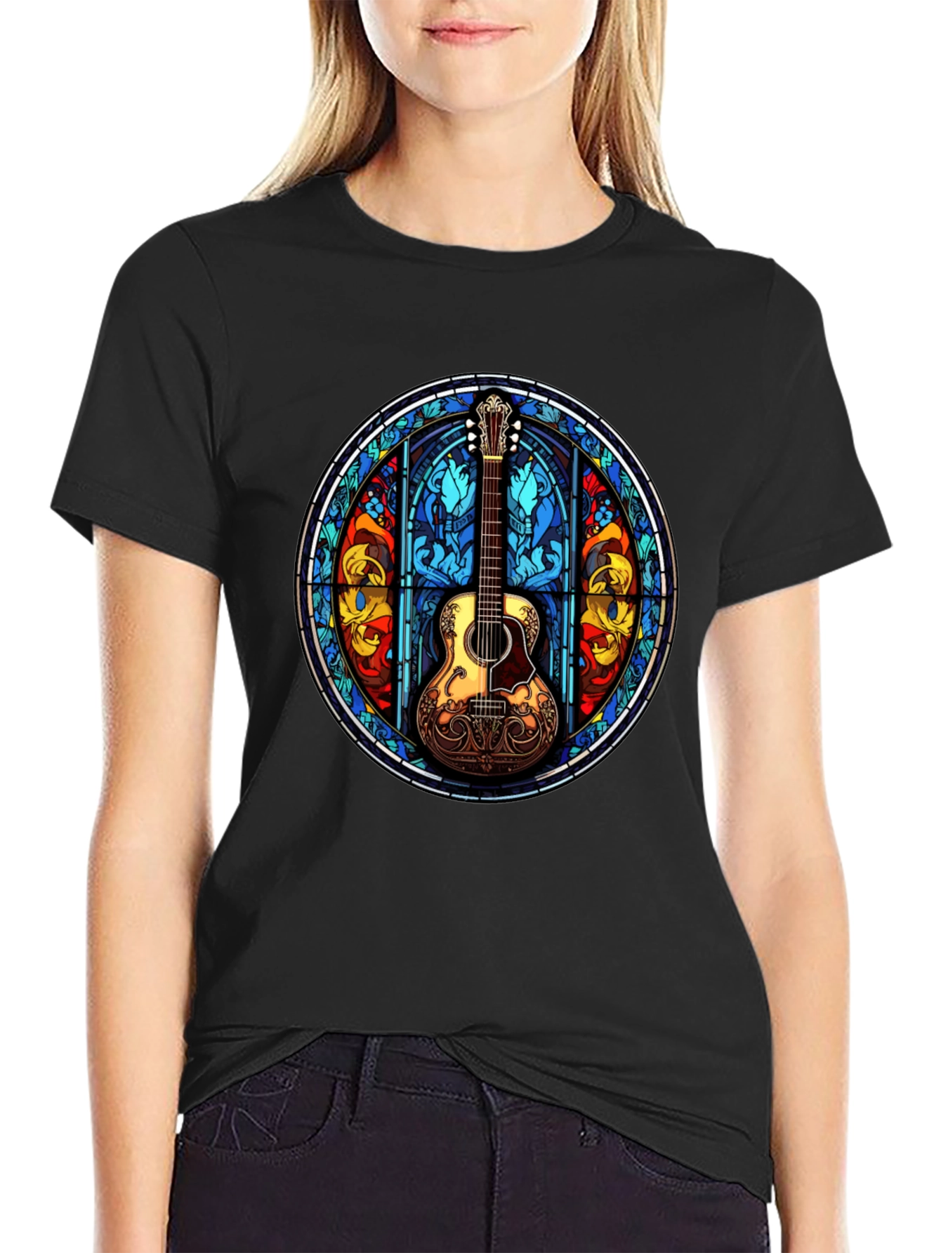 Stained Glass Guitar Graphic Tee