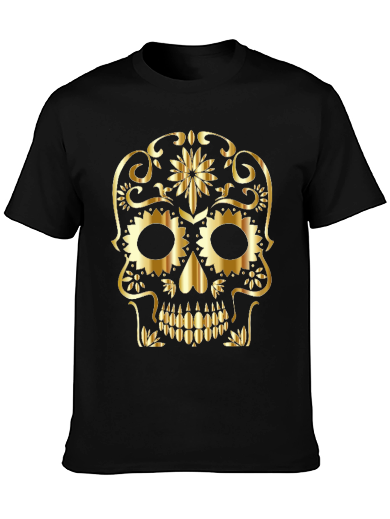 Gothic Golden Sugar Skull Graphic T-Shirt